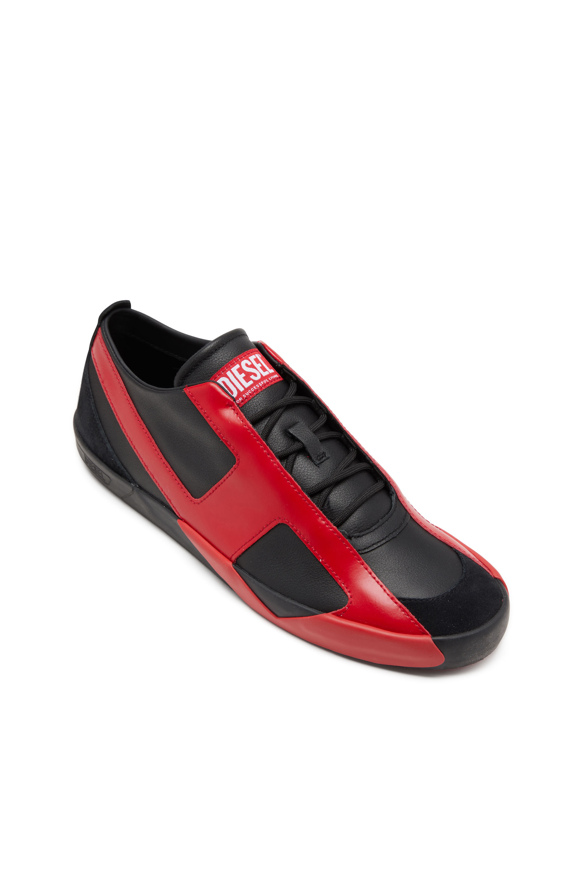 Diesel - S-SLANTE-D LOW, Male's S-Slante-D-Sneakers in suede and leather with D logo in ブラック/レッド - 7