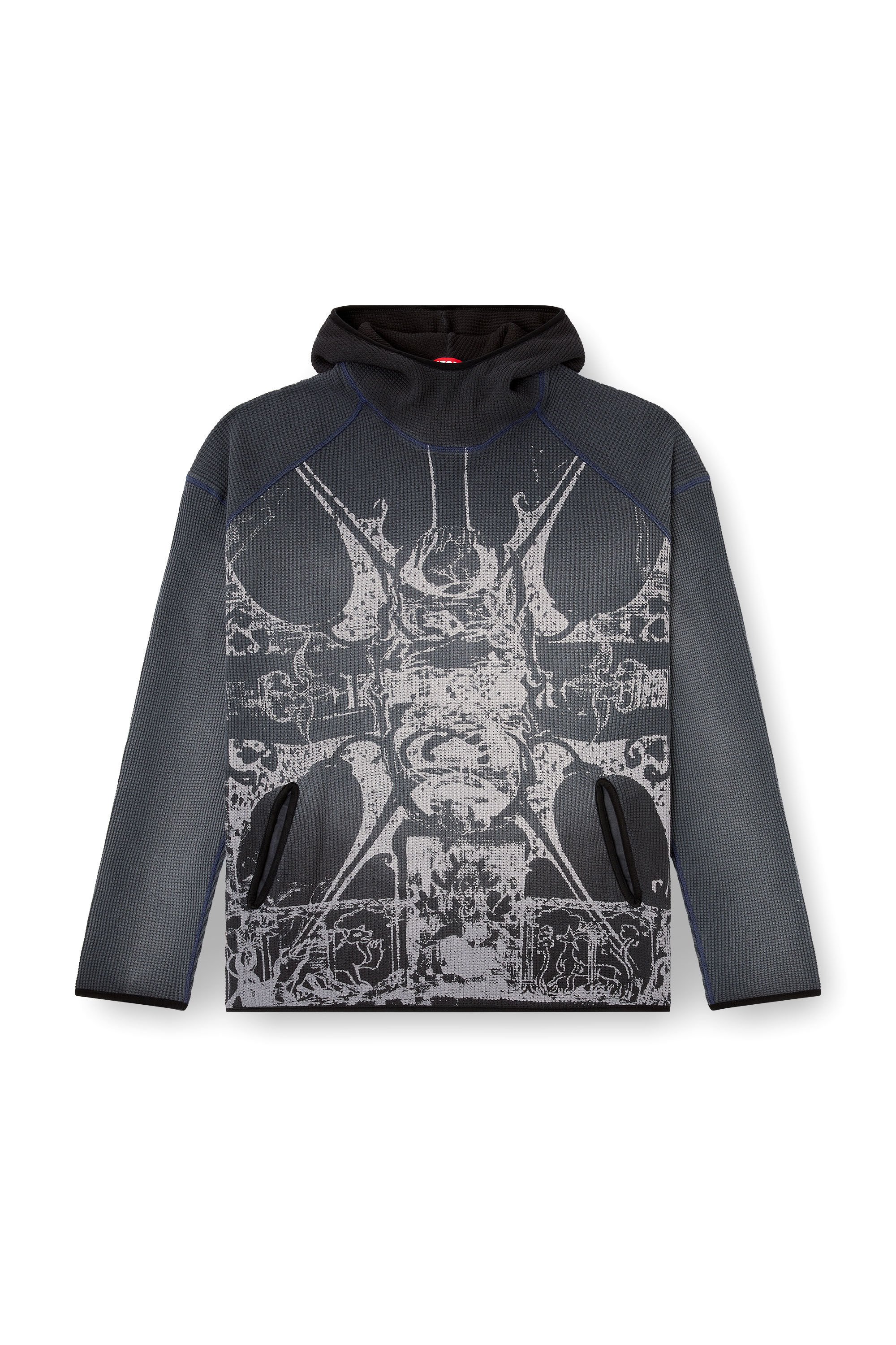 Diesel - S-WAF-HOOD-NEW, Male's Faded waffle hoodie with graphic print in ブラック - 2