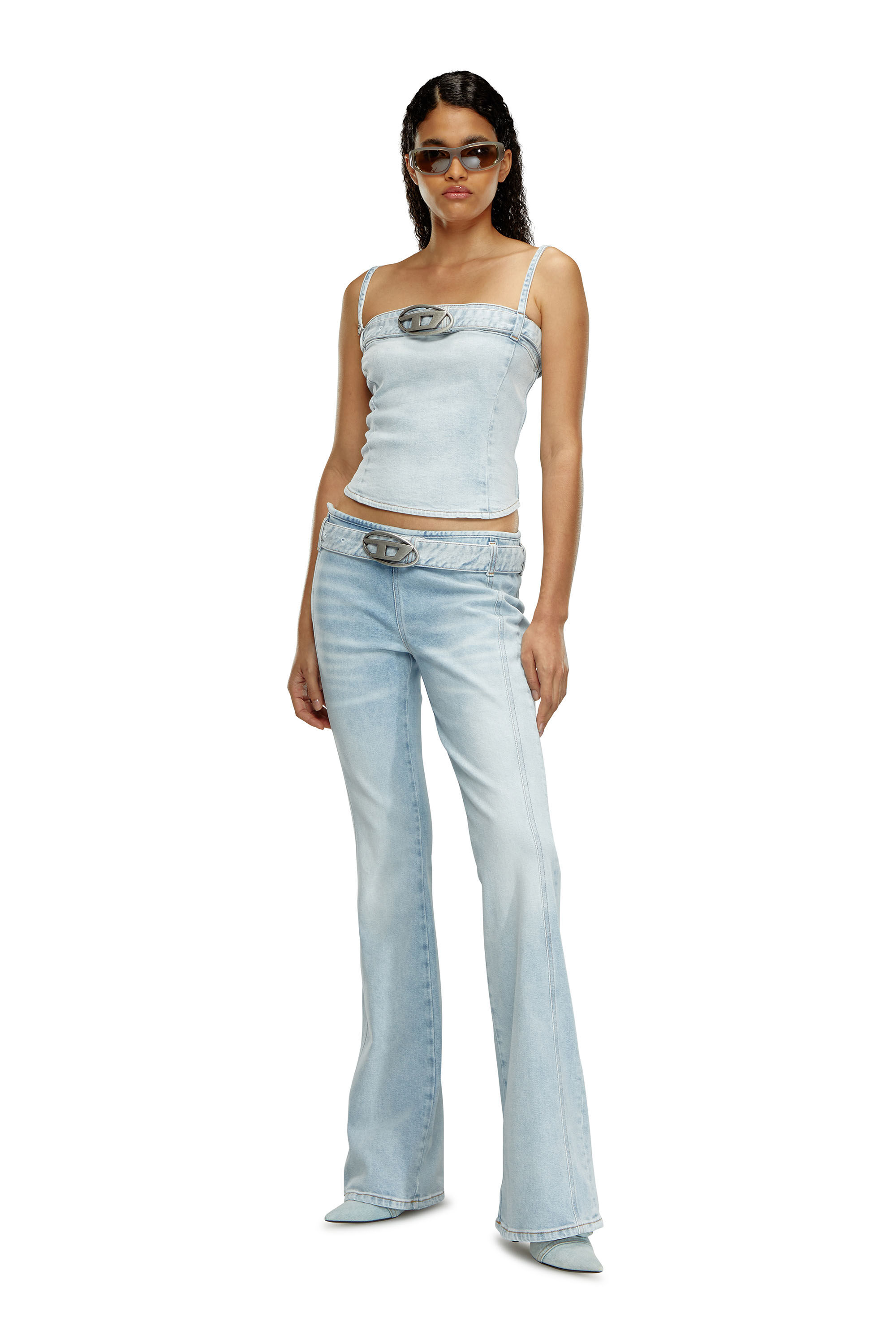 Diesel - DE-LUCY-S, Female's Cropped denim top with logo belt in ライトブルー - 1