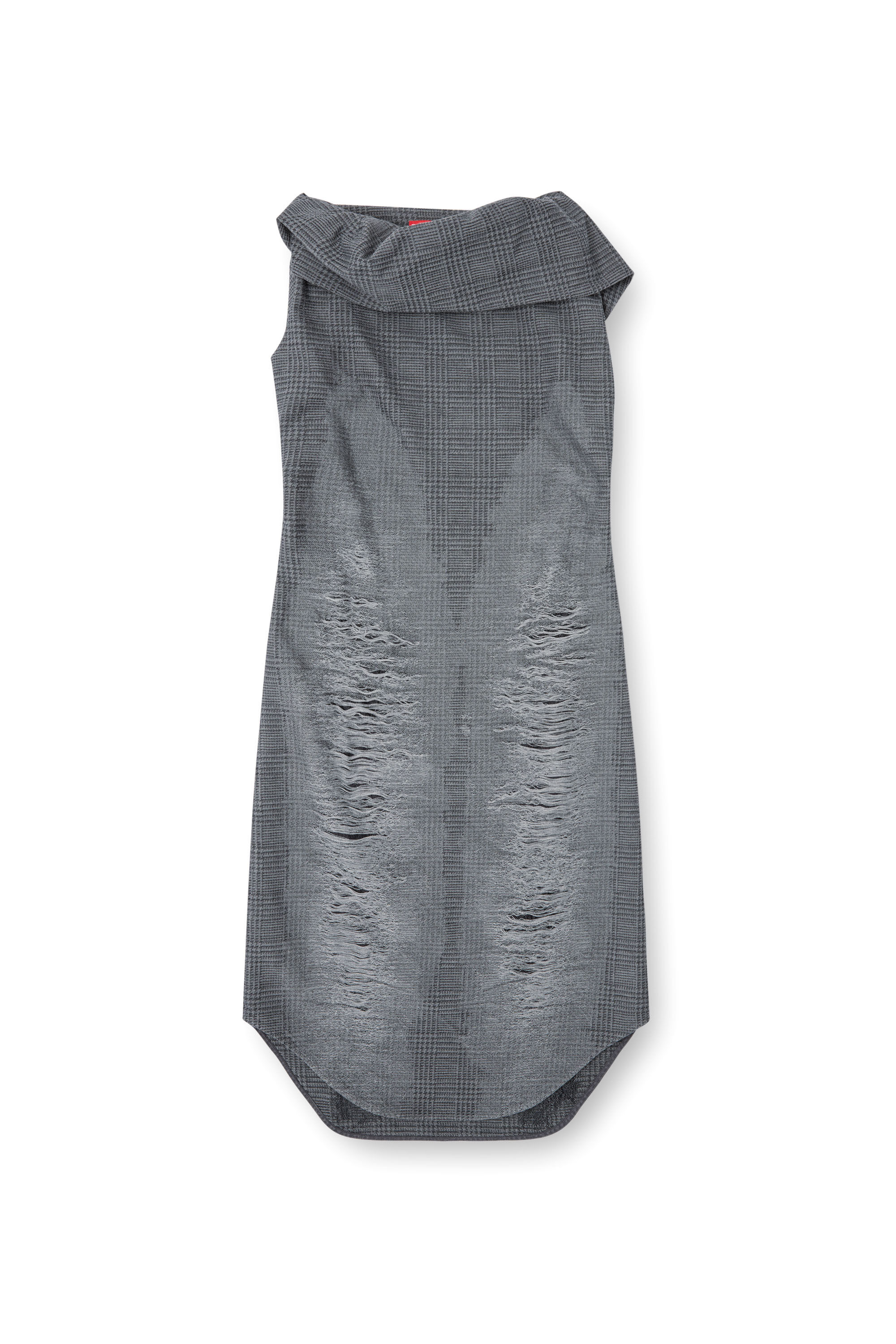 Diesel - D-MAUVE, Female's Prince of Wales midi dress with distressing in グレー - 2