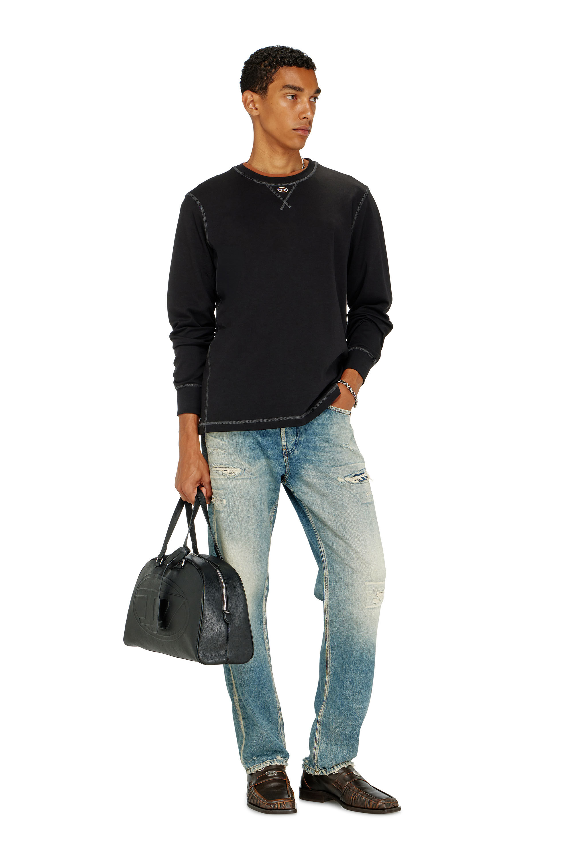 Diesel - T-MADJUST-LS-TR, Male's 長袖Tシャツ in ダークグレー - 1