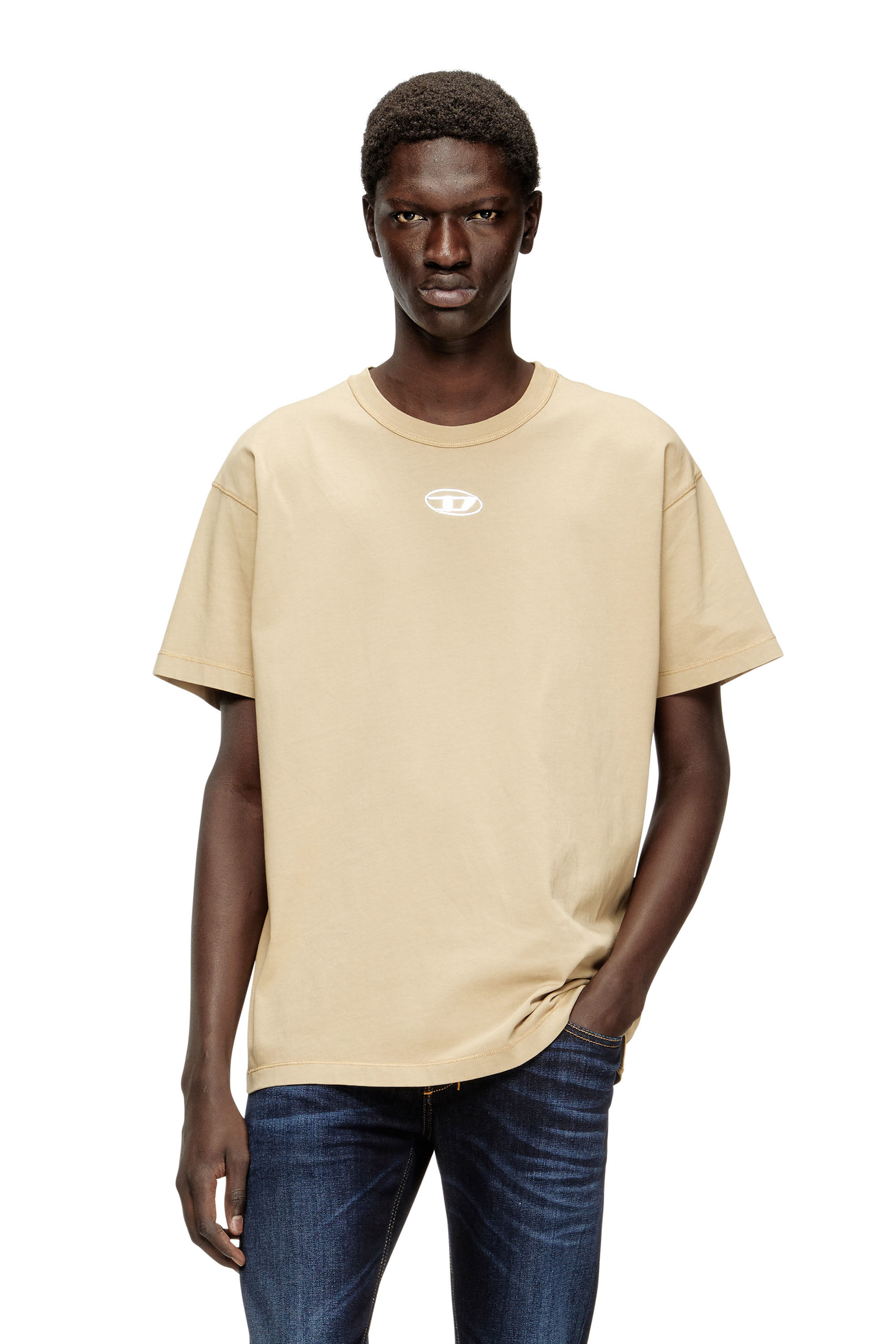 Diesel - T-NORM-IOD, Male's Light cotton T-shirt with metallic Oval D logo in ベージュ - 3