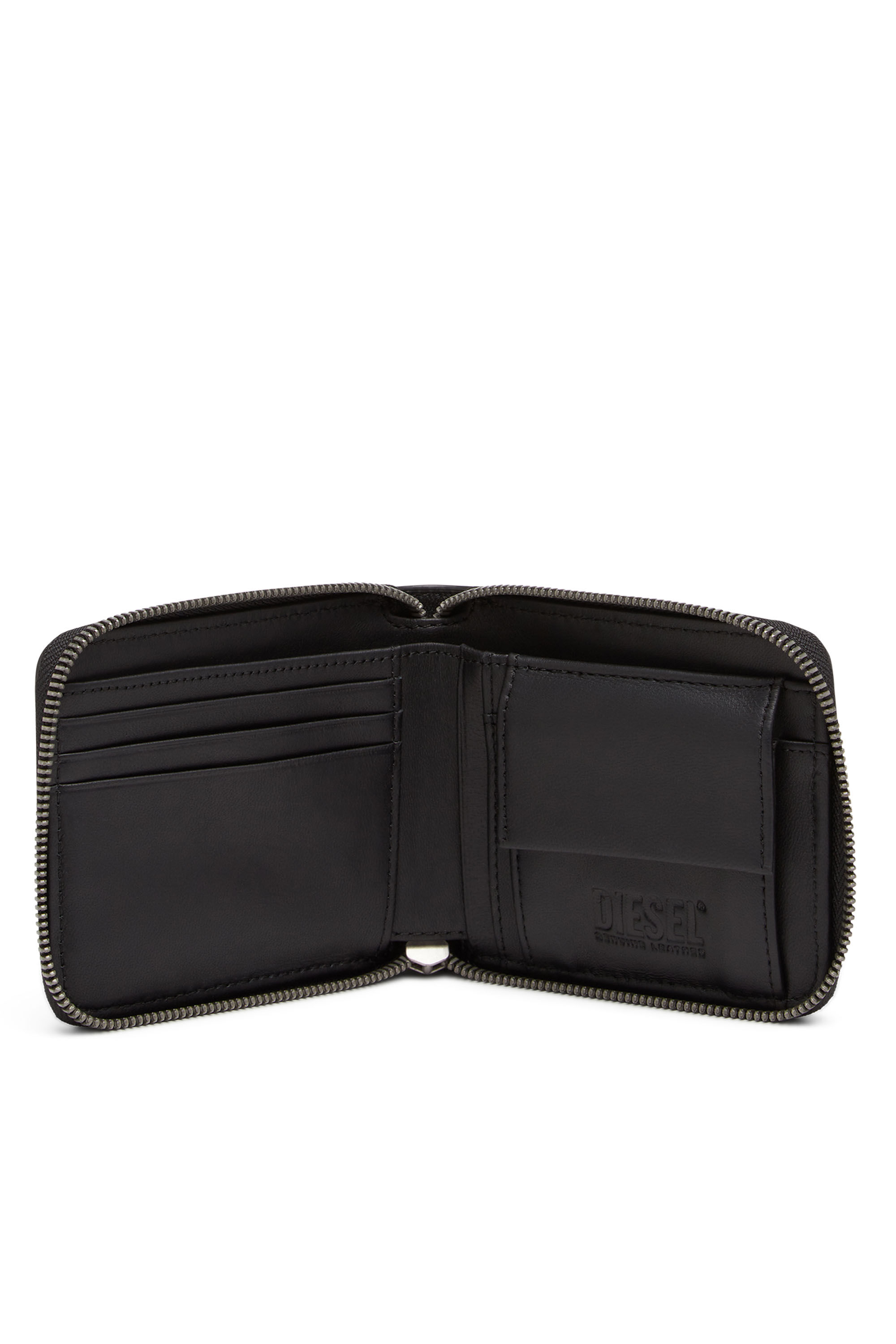 Diesel - BI-FOLD COIN ZIP XS, Male's カウレザー 二つ折りウォレット in ブラック/グリーン - 3