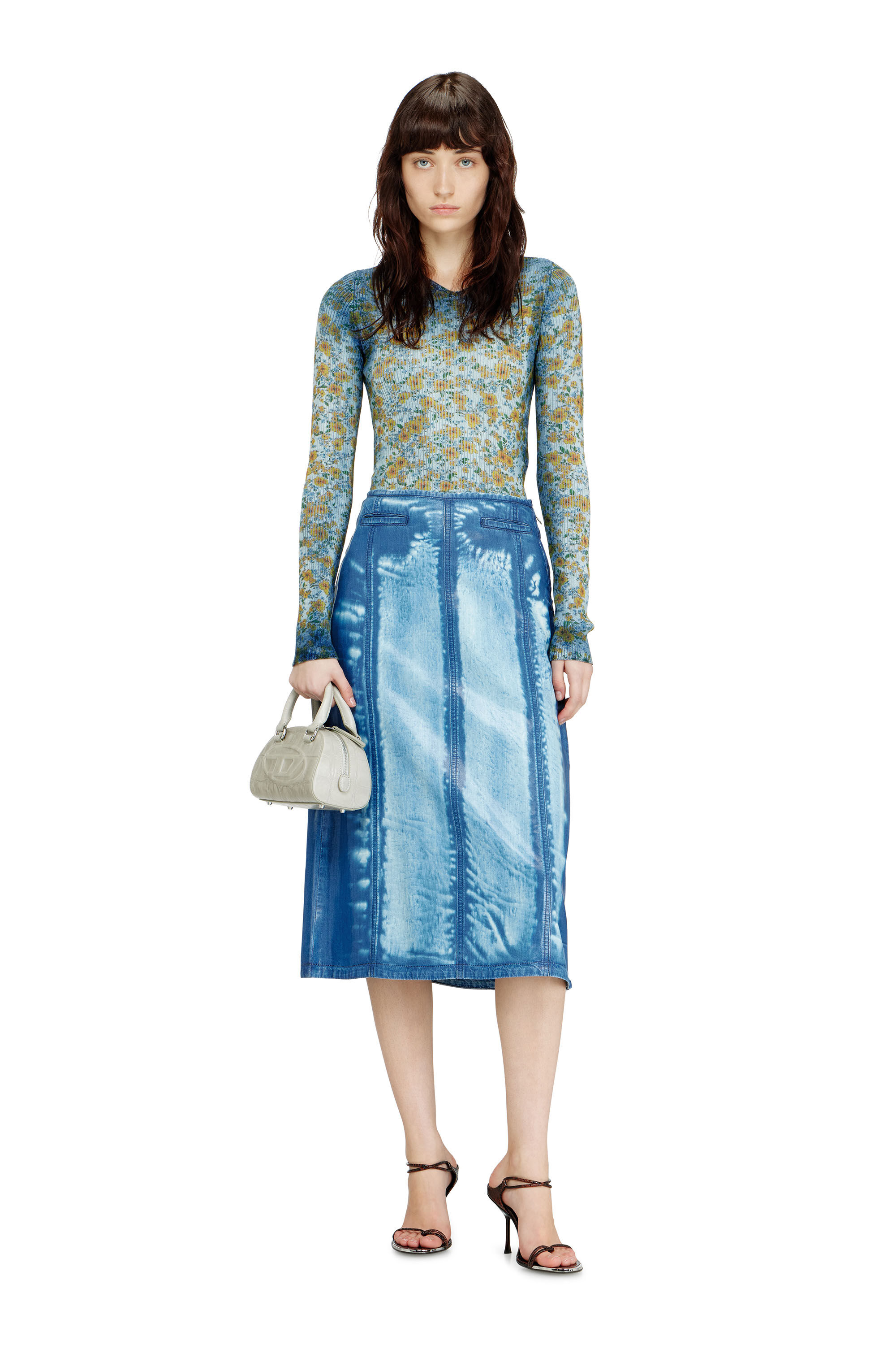 Diesel - M-EGE, Female's Rib-knit top with floral X-ray effect in ブルー - 1