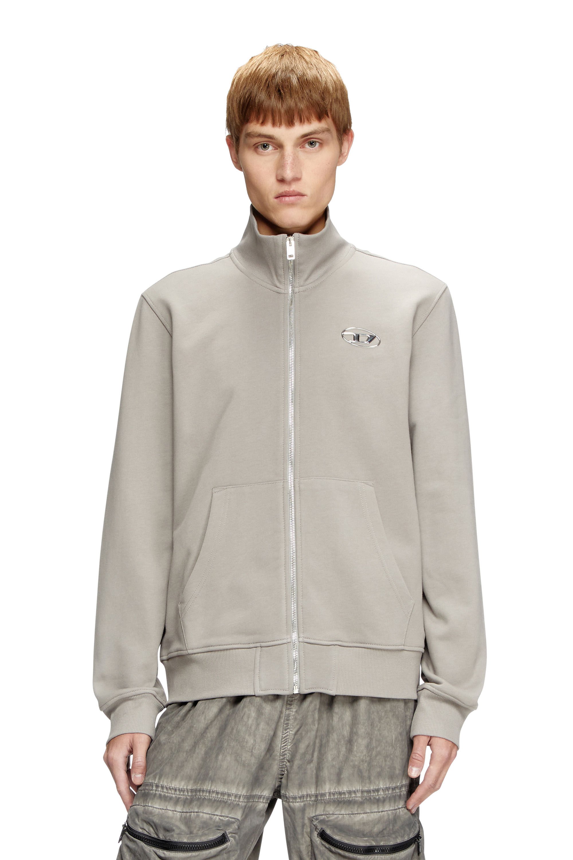 Diesel - S-GINNI-ZIP-OD, Male's Zip-up sweatshirt with metallic logo in ライトグレー - 3