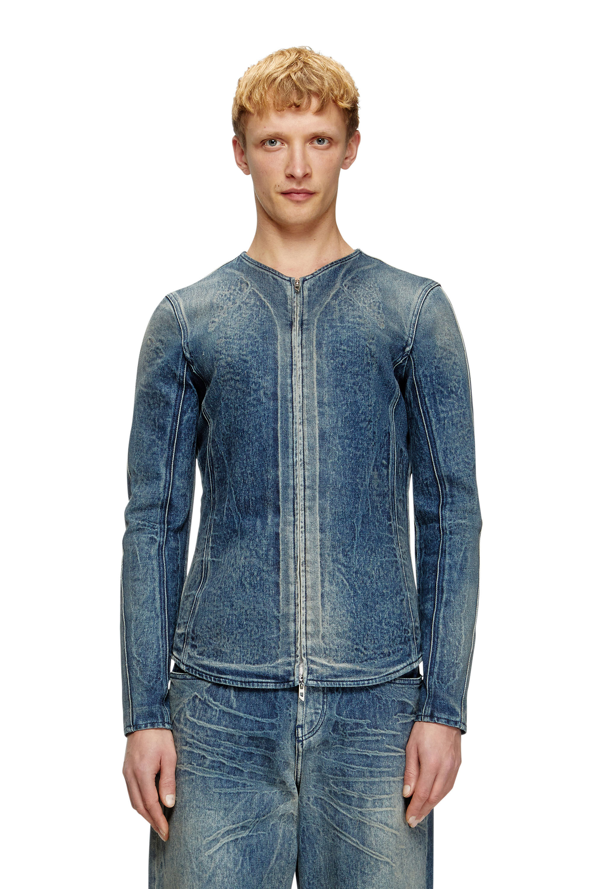 Diesel - D-CARDI-FSG, Male's Jacket in Ghost Embossed denim in ミディアムブルー - 3