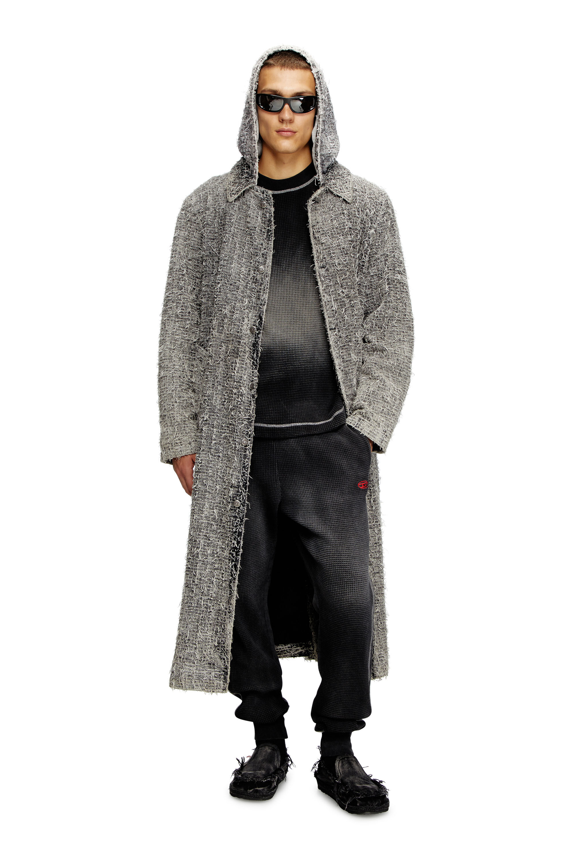 Diesel - S-WAFYCOL, Male's Waffle and jersey half-sleeve sweatshirt in ブラック - 1