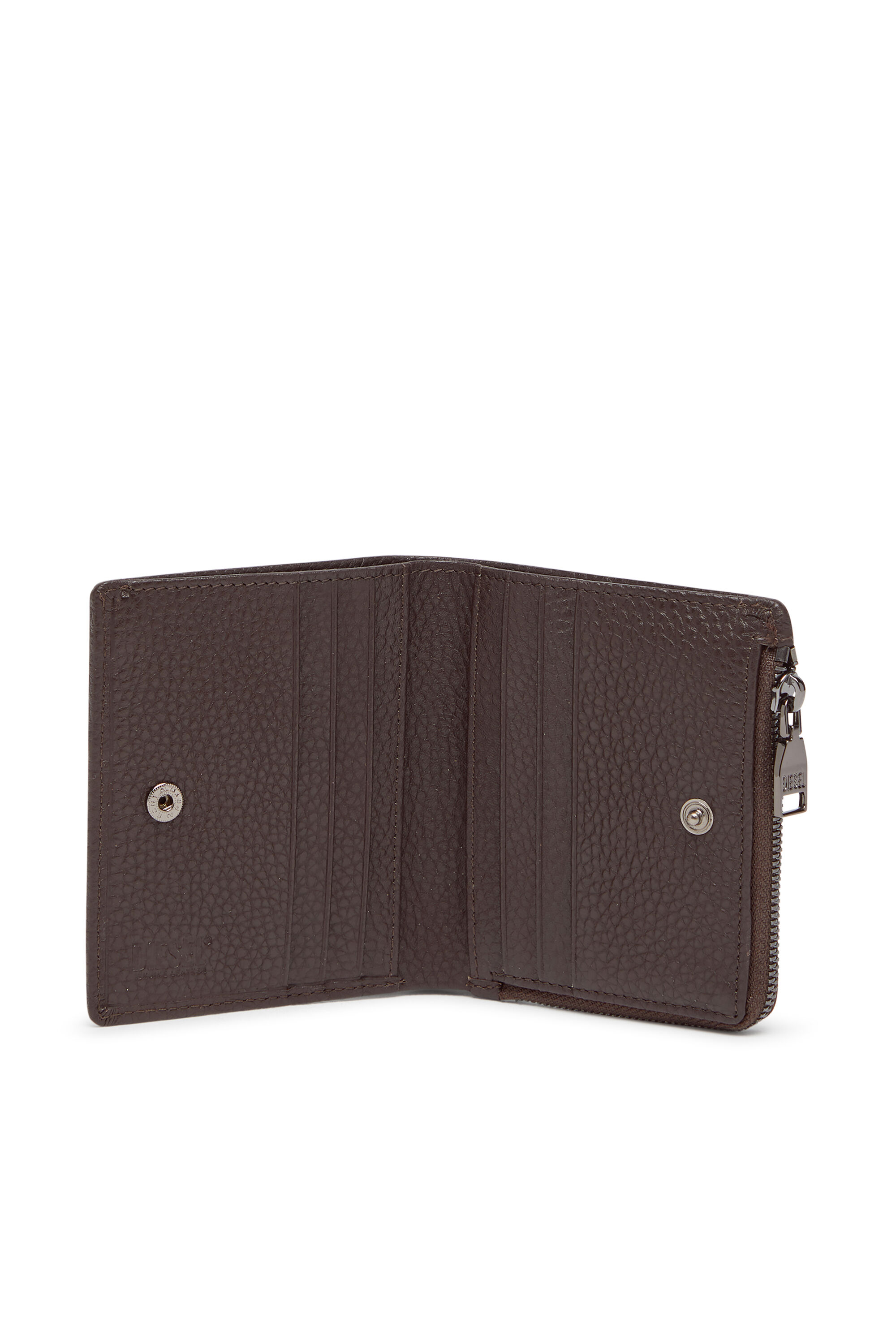 Diesel - HISSU EVO BI FOLD ZIP L, Male's Bi-fold wallet in grainy leather in ブラウン - 3