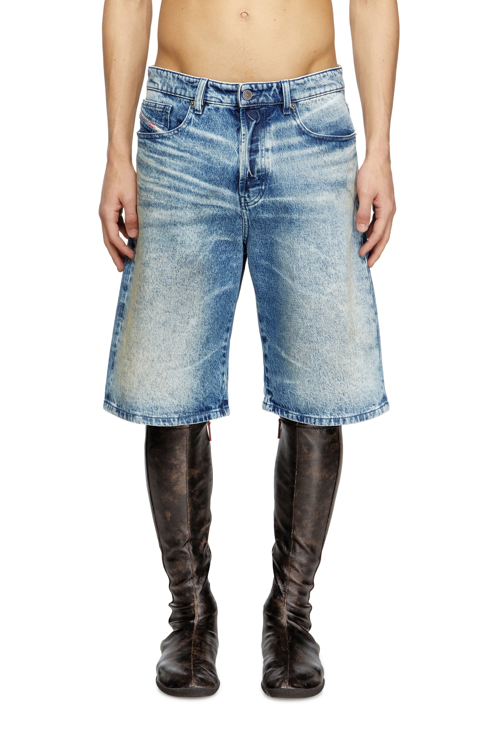 Diesel - D-RIXFORD-S, Male's Denim shorts with lyrics print in ミディアムブルー - 3