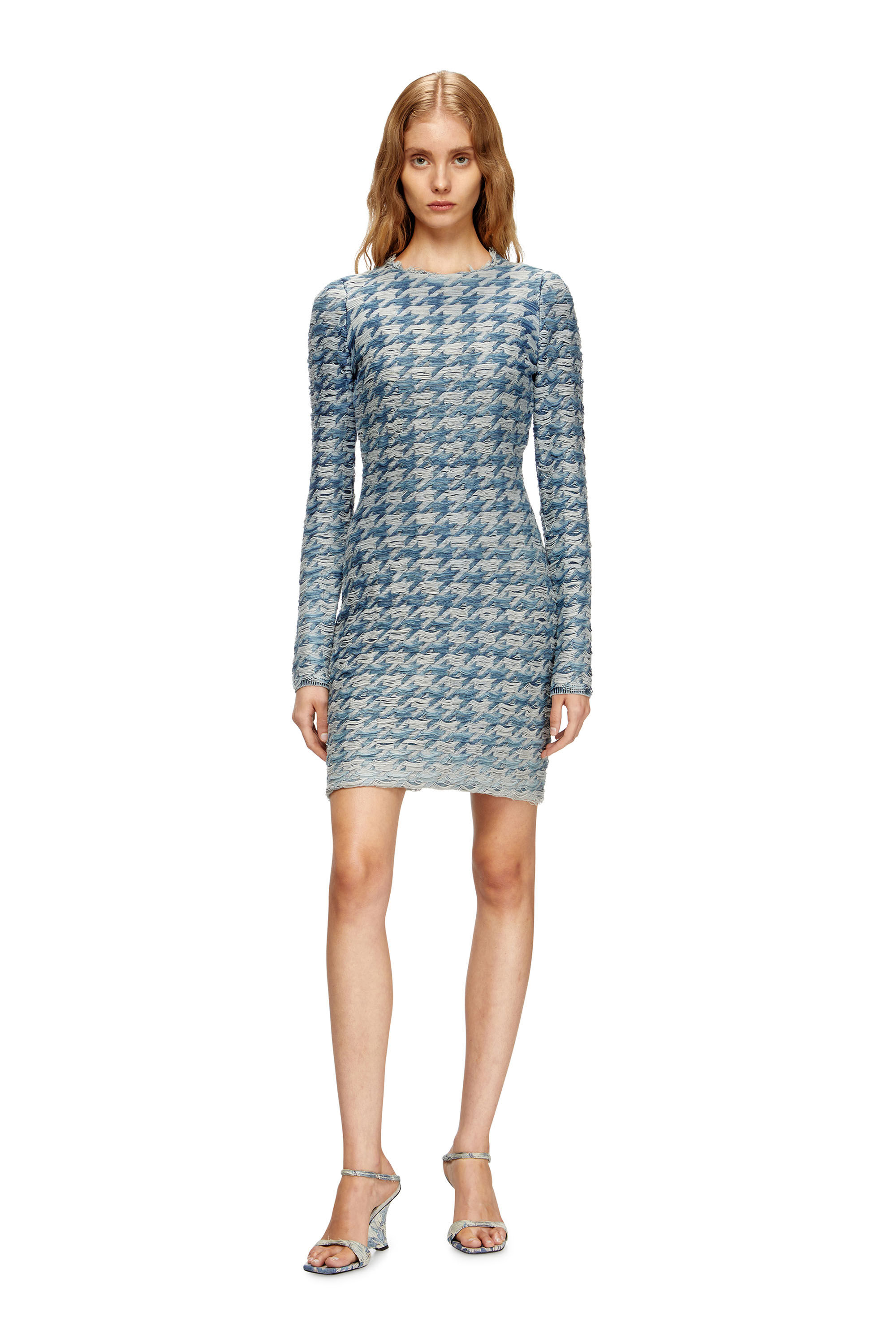 Diesel - M-HALMA, Female's Houndstooth dress with floating yarns in ブルー/グレー - 1