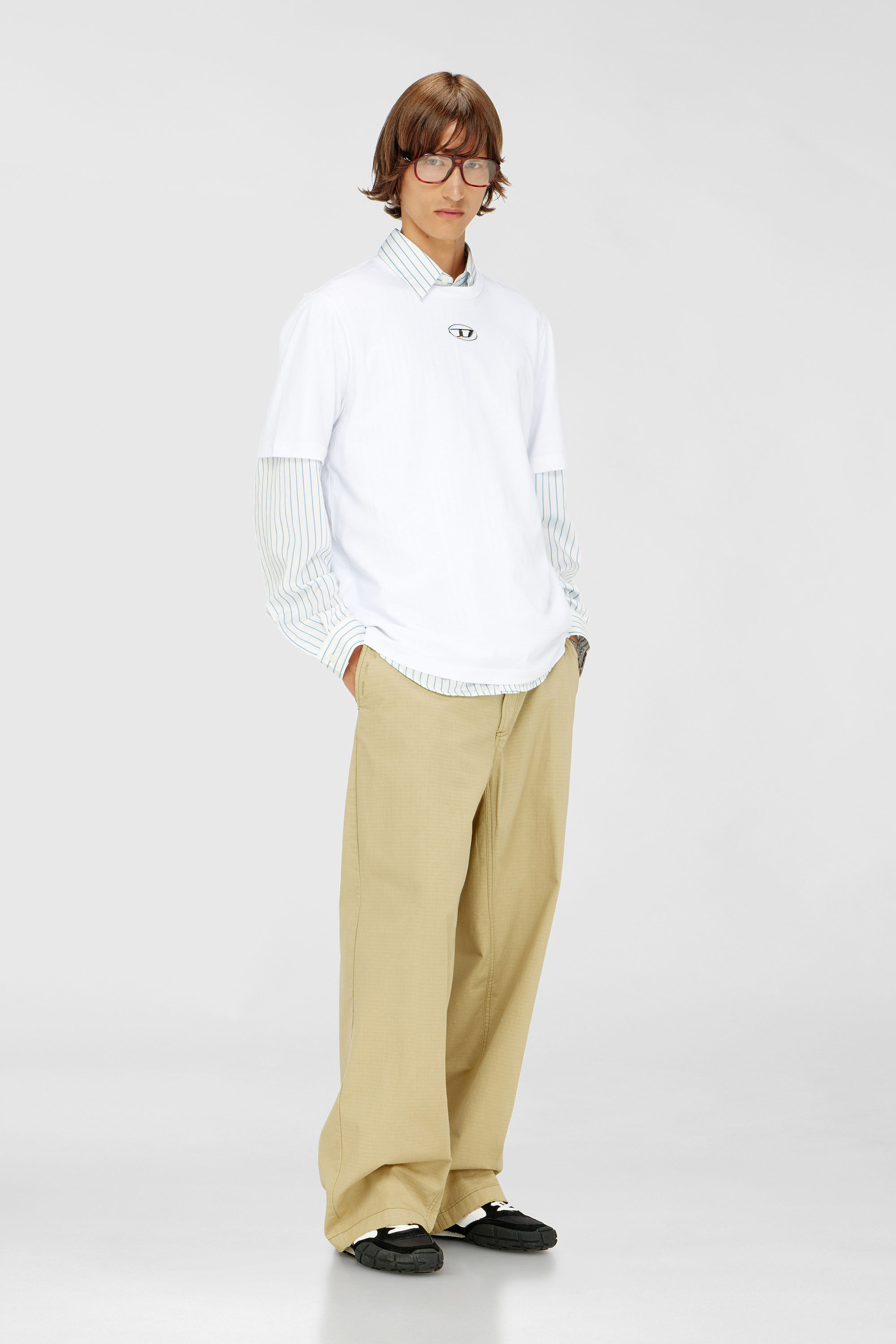 Diesel - T-ADJUST-OD, Male's T-shirt with metallic Oval D in ホワイト - 1