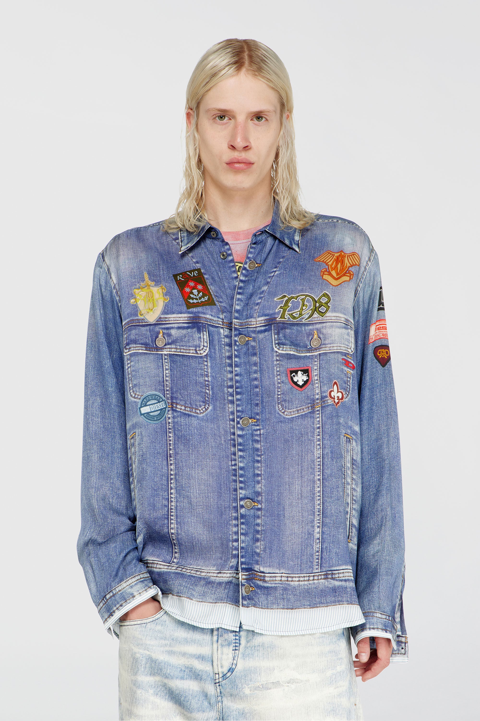 Diesel - S-SIMPLY-PATCH, Male's シャツ in ミディアムブルー - 3