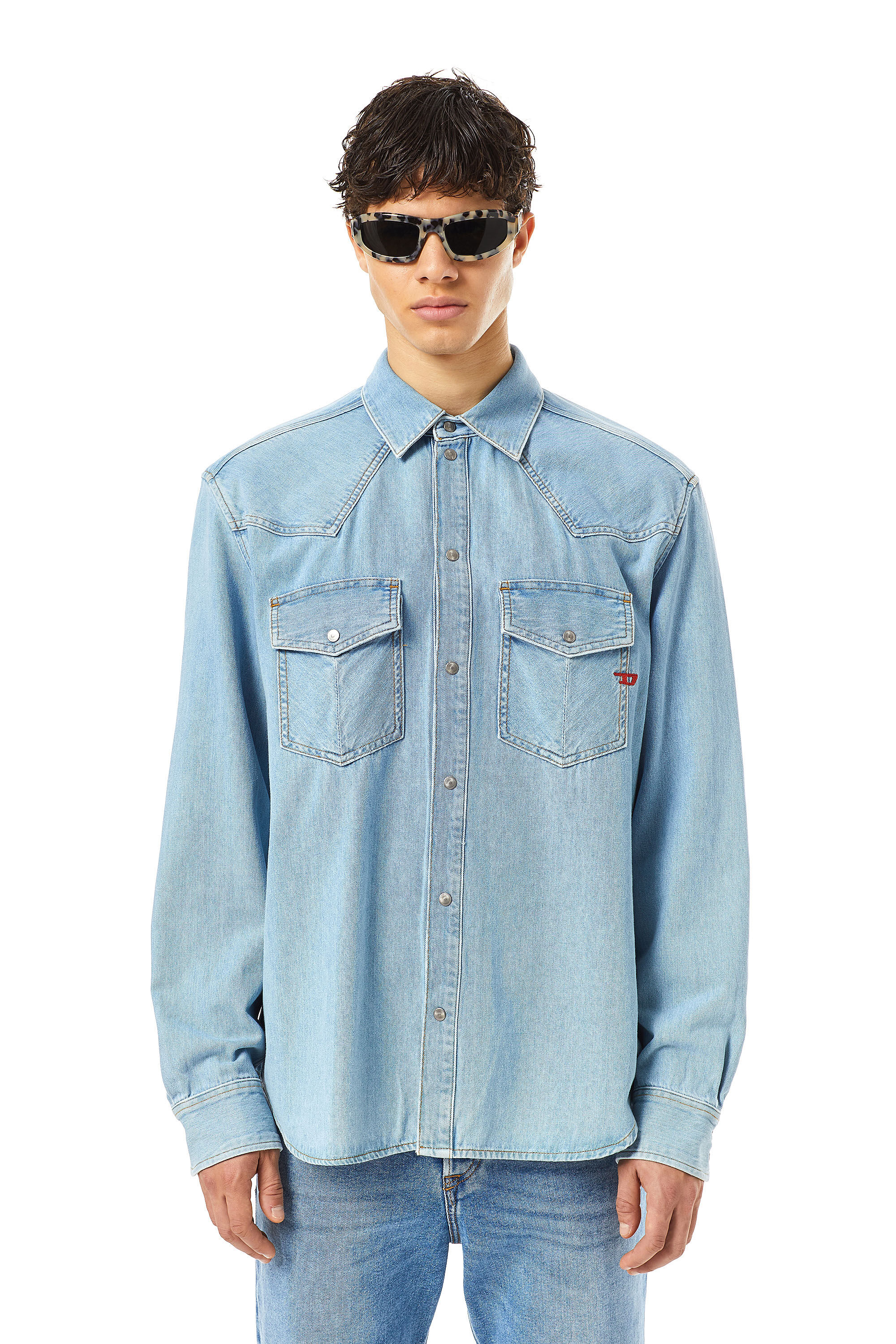 Diesel - D-OCEAN WESTERN SHIRT, Male's Western shirt in denim in ミディアムブルー - 3