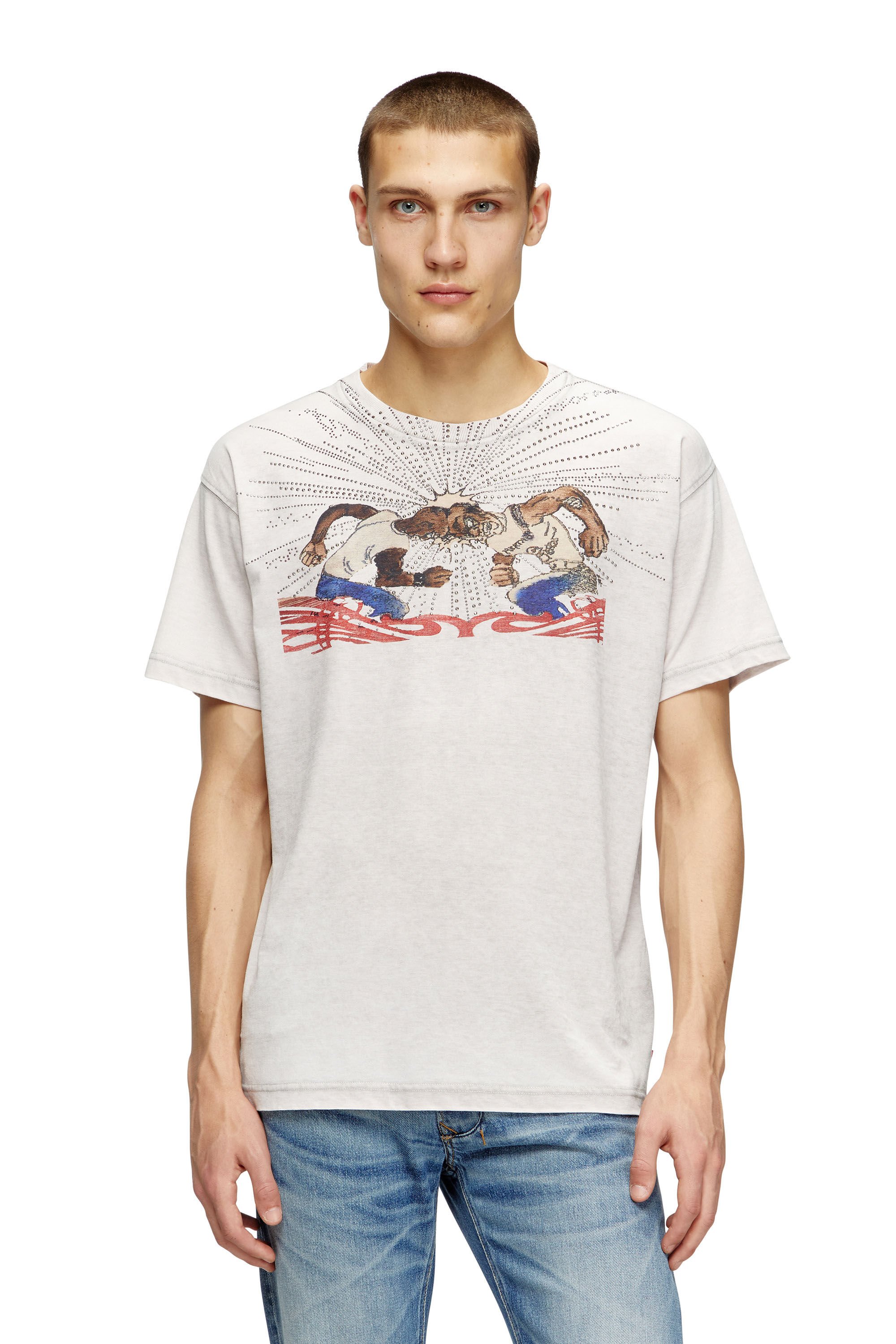 Diesel - T-NORM-T15, Male's T-shirt with rhinestone graphic in ライトグレー - 3