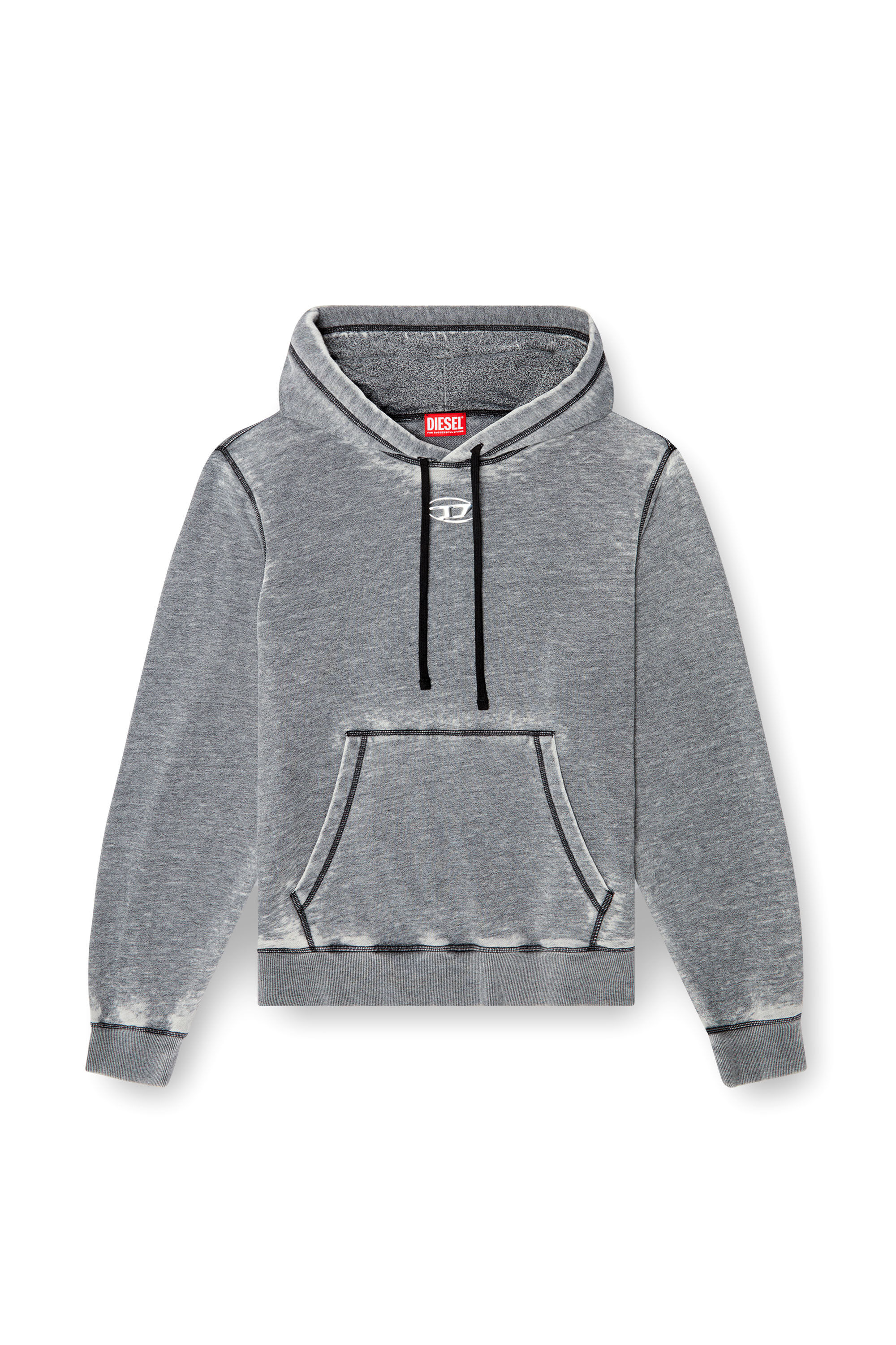 Diesel - S-GINN-HOOD-PAK, Male's Burnout hoodie with metal-look logo in グレー - 2