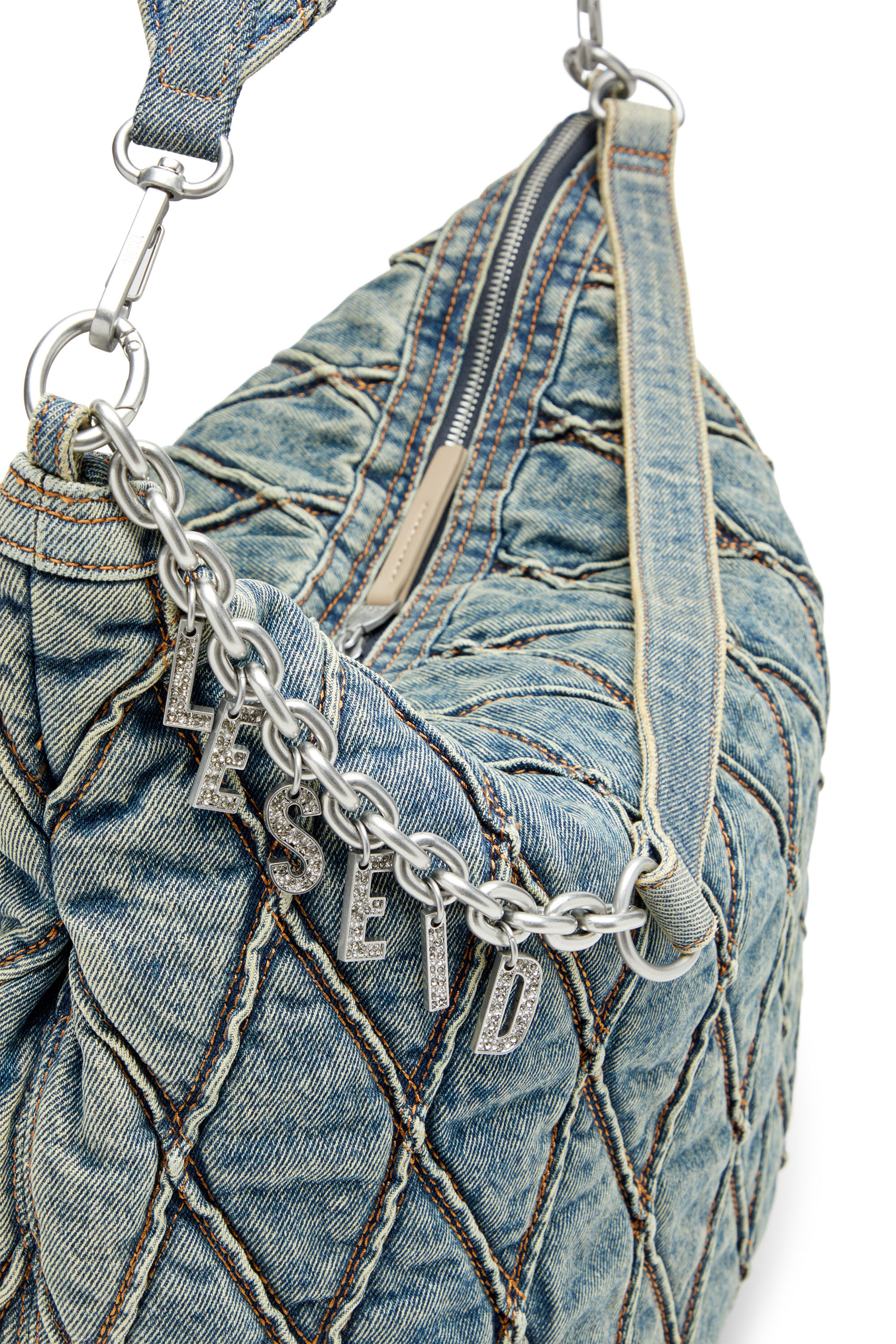 Diesel - CHARM-D HOBO, Female's Charm-D-Large hobo in argyle quilted denim in ブルー - 6