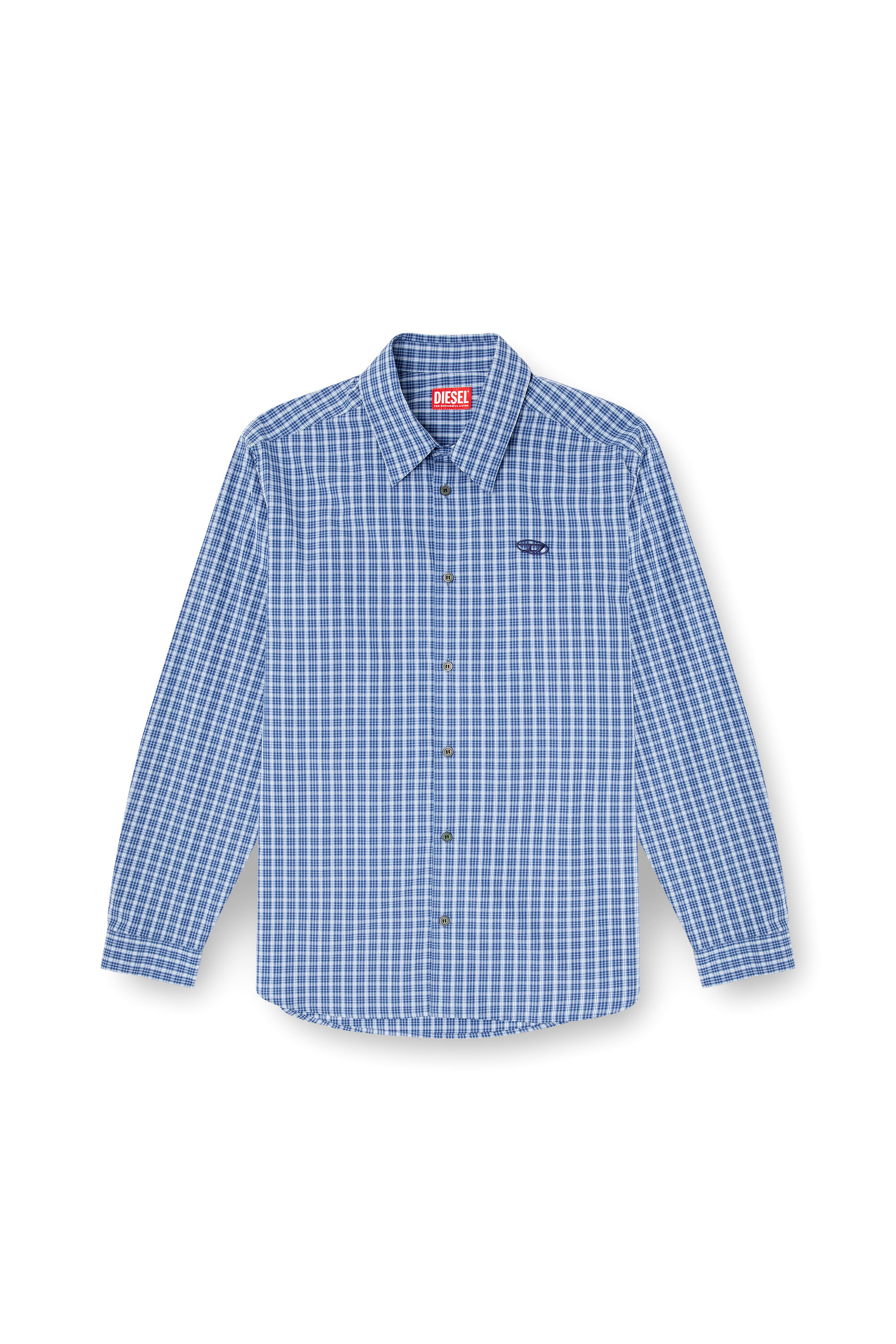 Diesel - S-SIMPLY-DLBV, Male's Checked shirt with Oval D embroidery in ブルー/ホワイト - 2