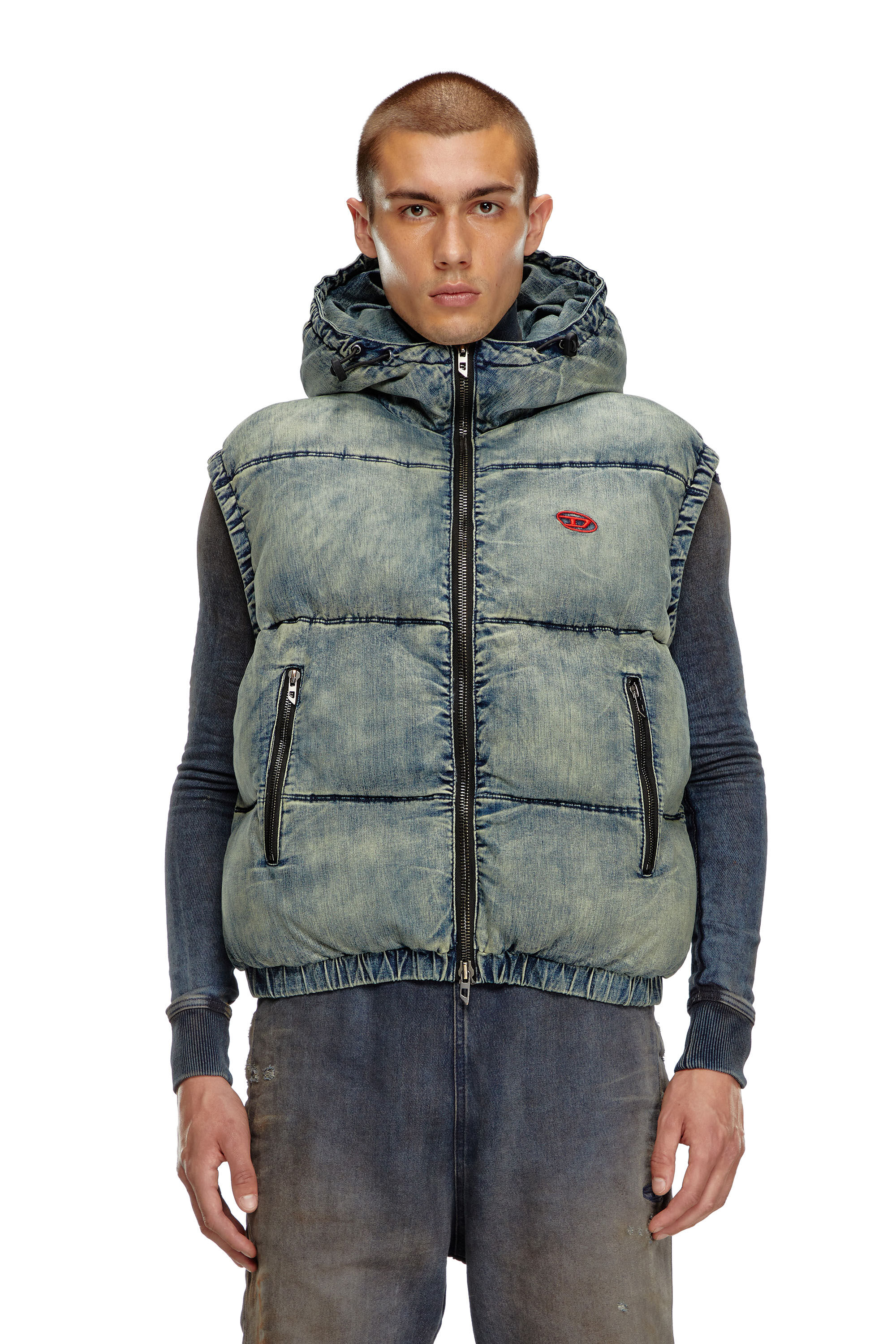 Diesel - W-MONS-SL, Male's Padded vest in faded denim in ブルー - 3