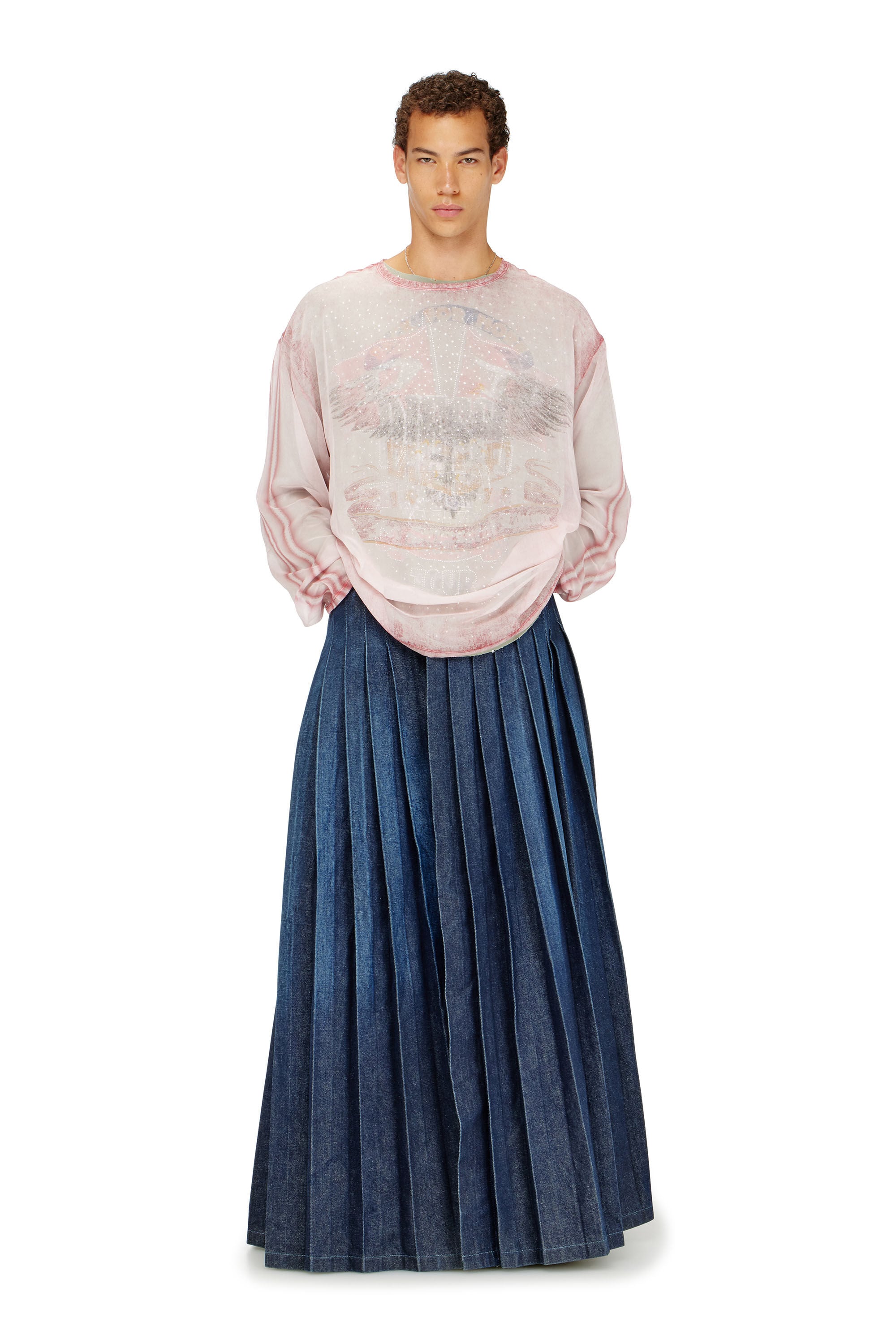 Diesel - T-DOUBLEX-LS, Male's Sheer chiffon top with concert graphics in レッド - 1