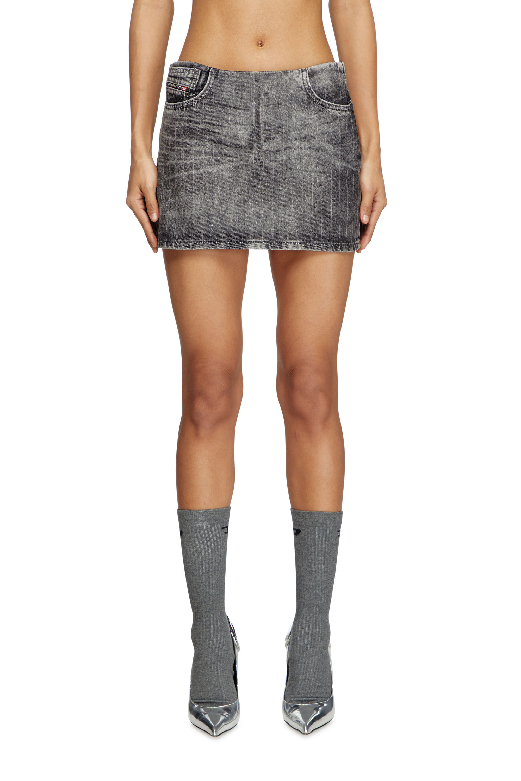 Diesel - DE-PRA-MINI-S3, Female's Miniskirt in tailoring pinstripe denim in グレー - 3