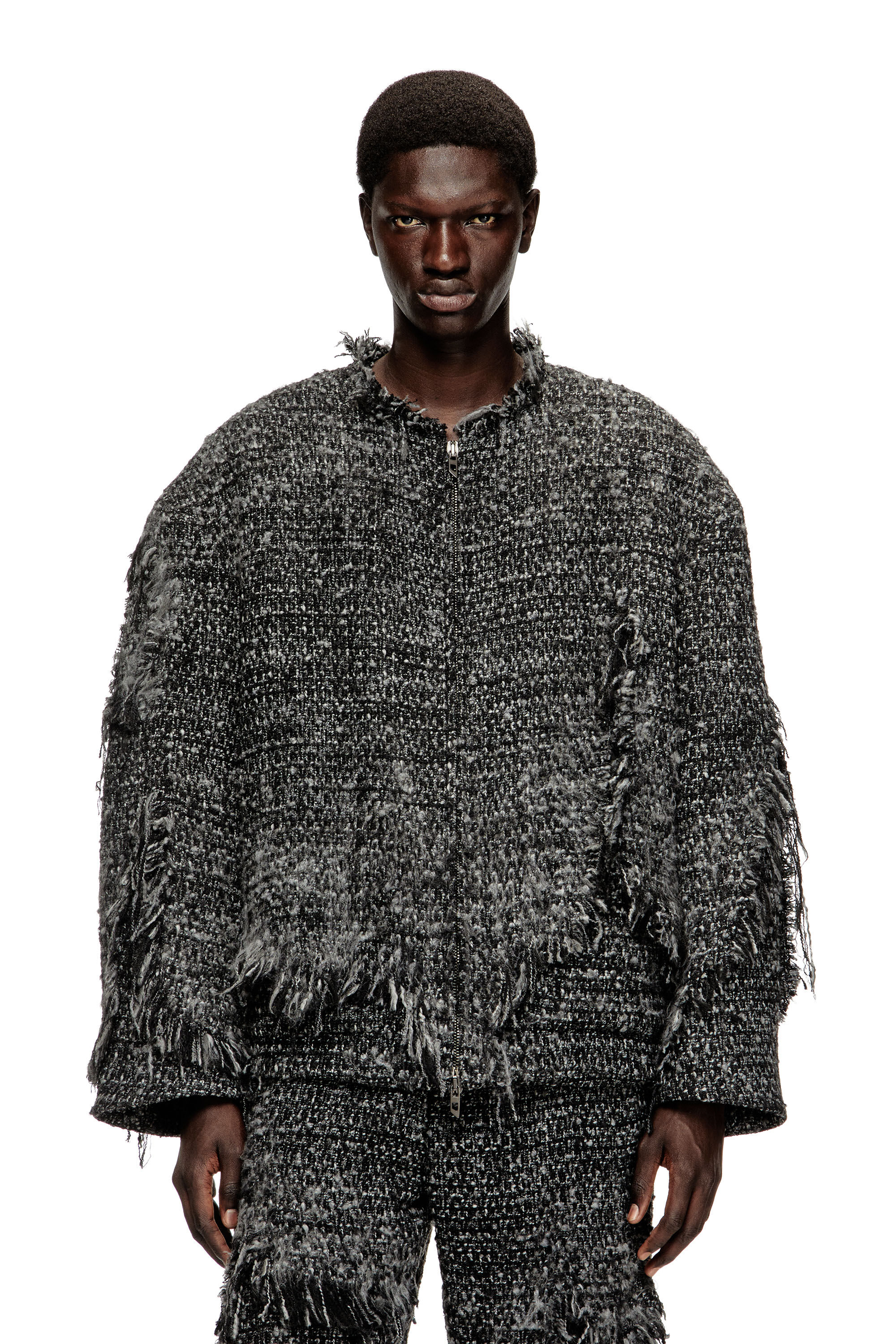 J-ABERDEEN Layered jacket in destroyed bouclé｜ブラック｜メンズ