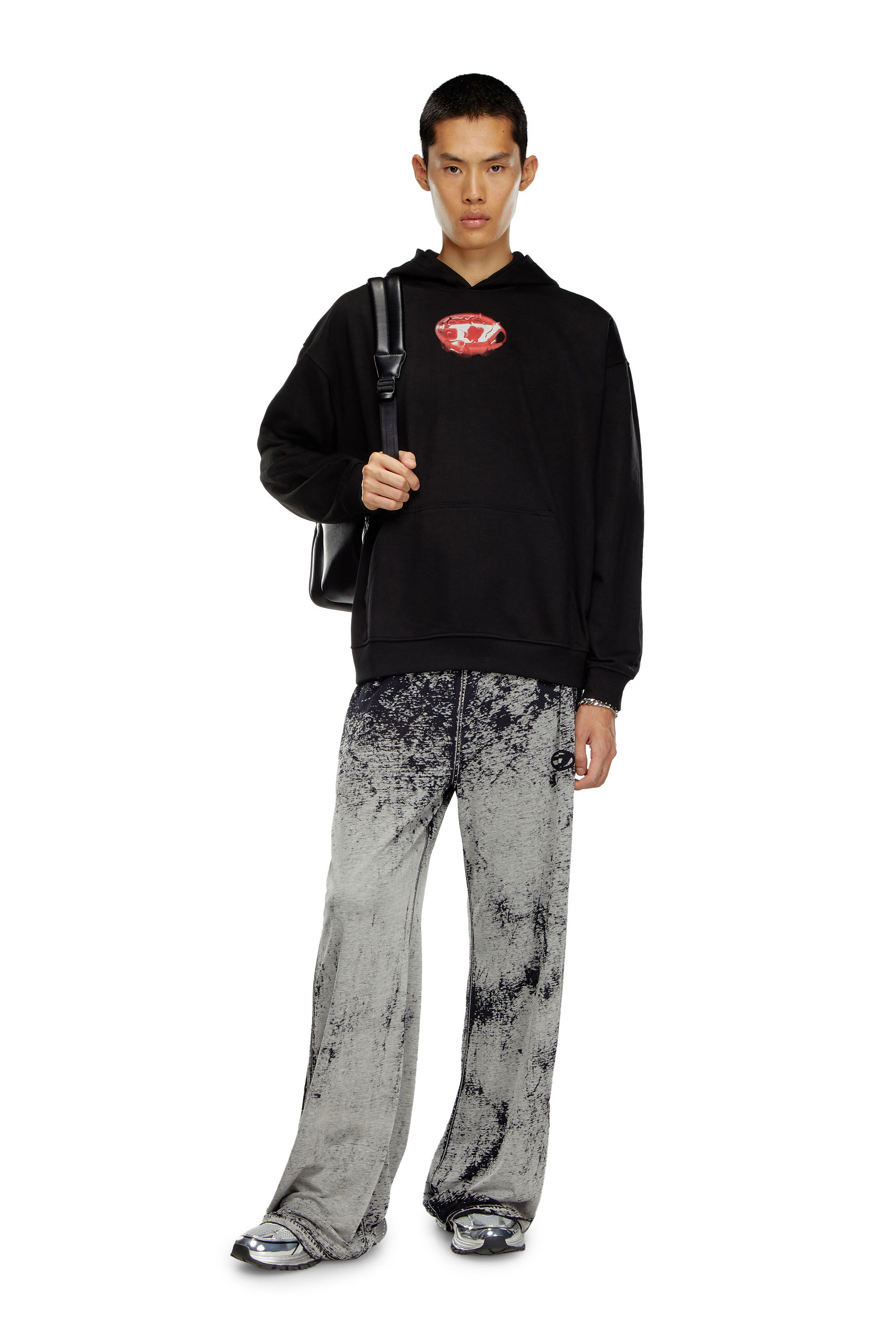 S-BOXT-HOOD-K3 Hoodie with water-effect logo print｜ブラック｜メンズ｜DIESEL
