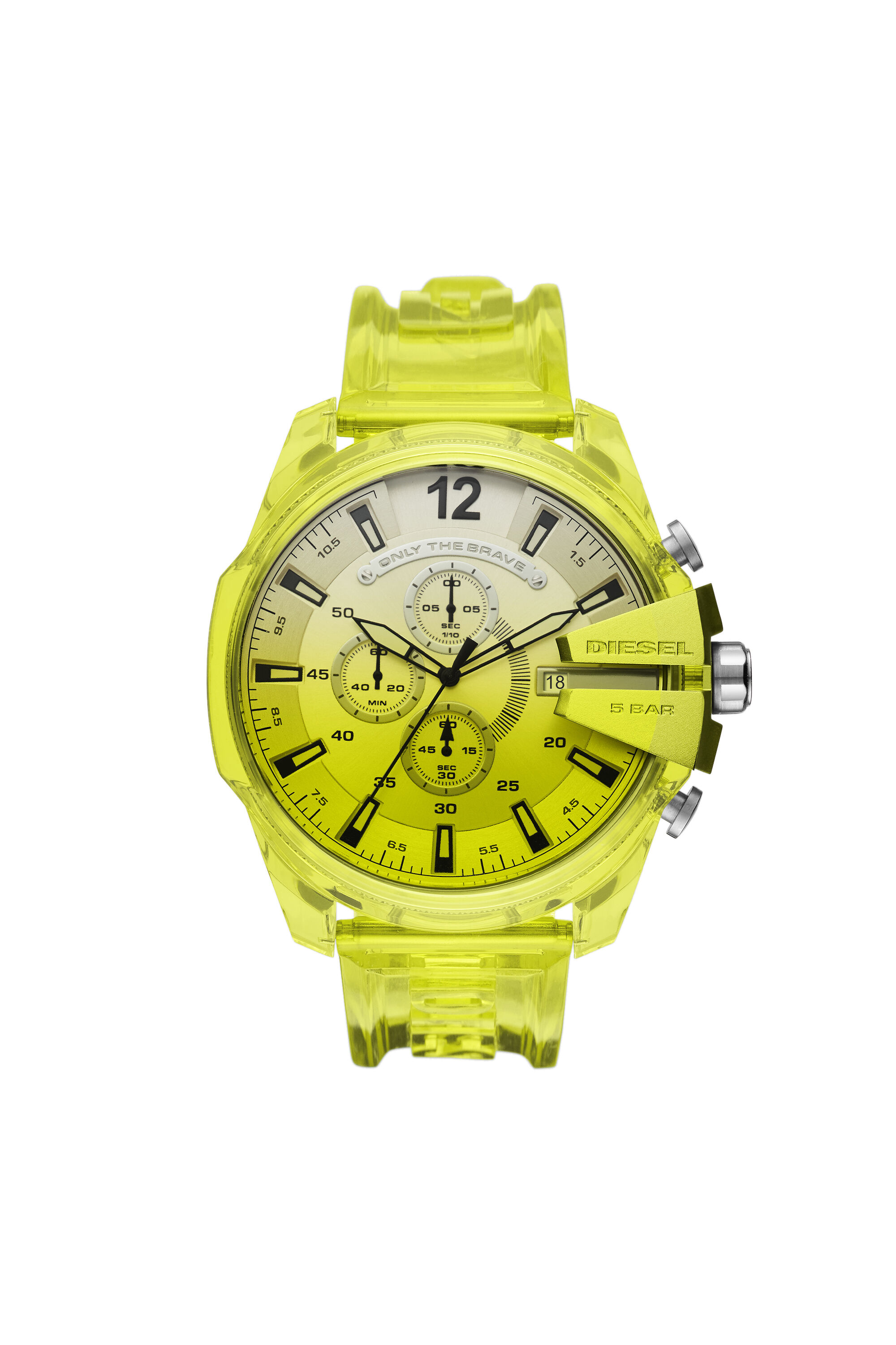 Diesel - DZ4532, Male's Mega Chief chronograph yellow polyurethane watch in イエロー - 1