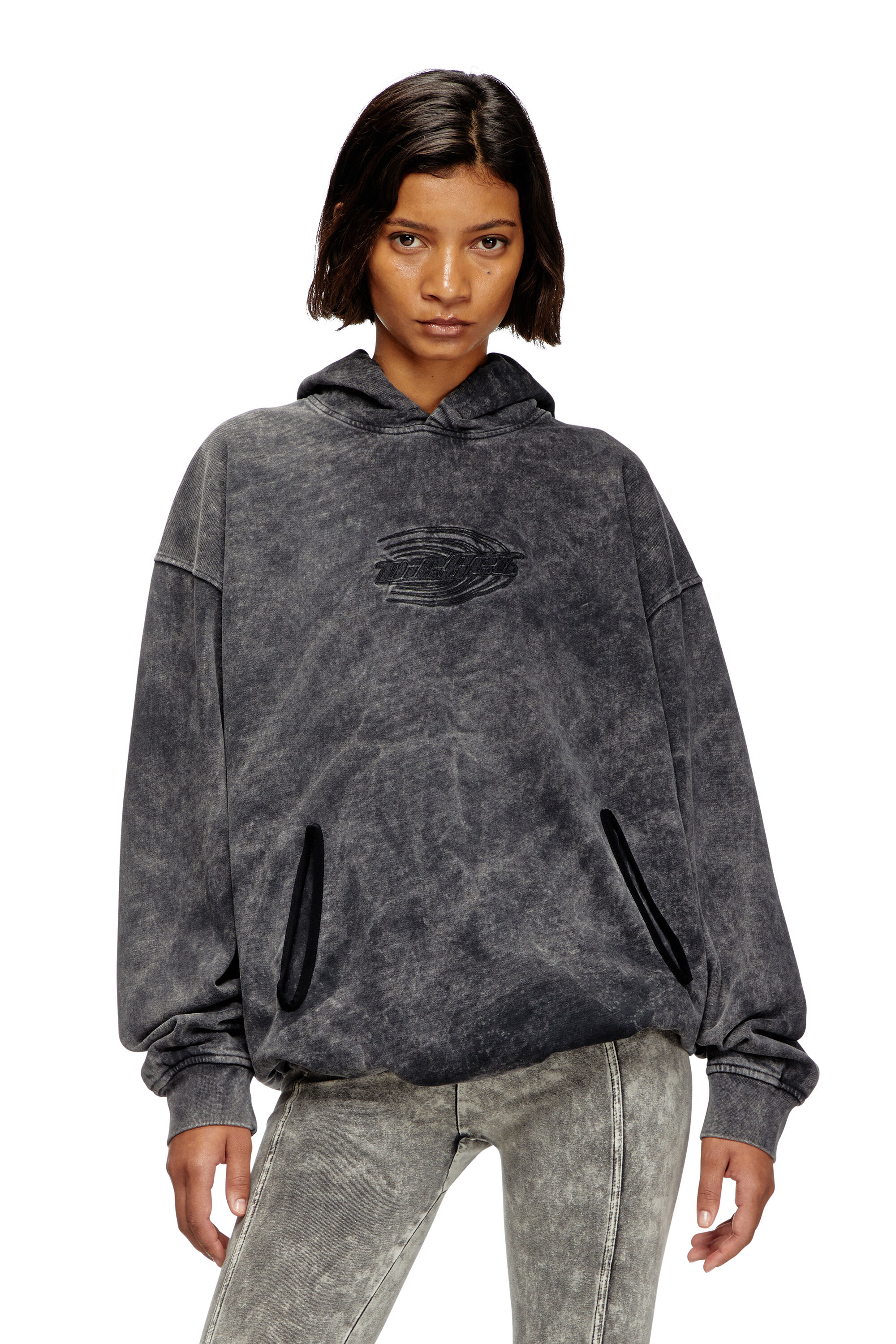 S-BOXSTIC-HOOD Gathered acid-wash hoodie｜グレー｜ウィメンズ
