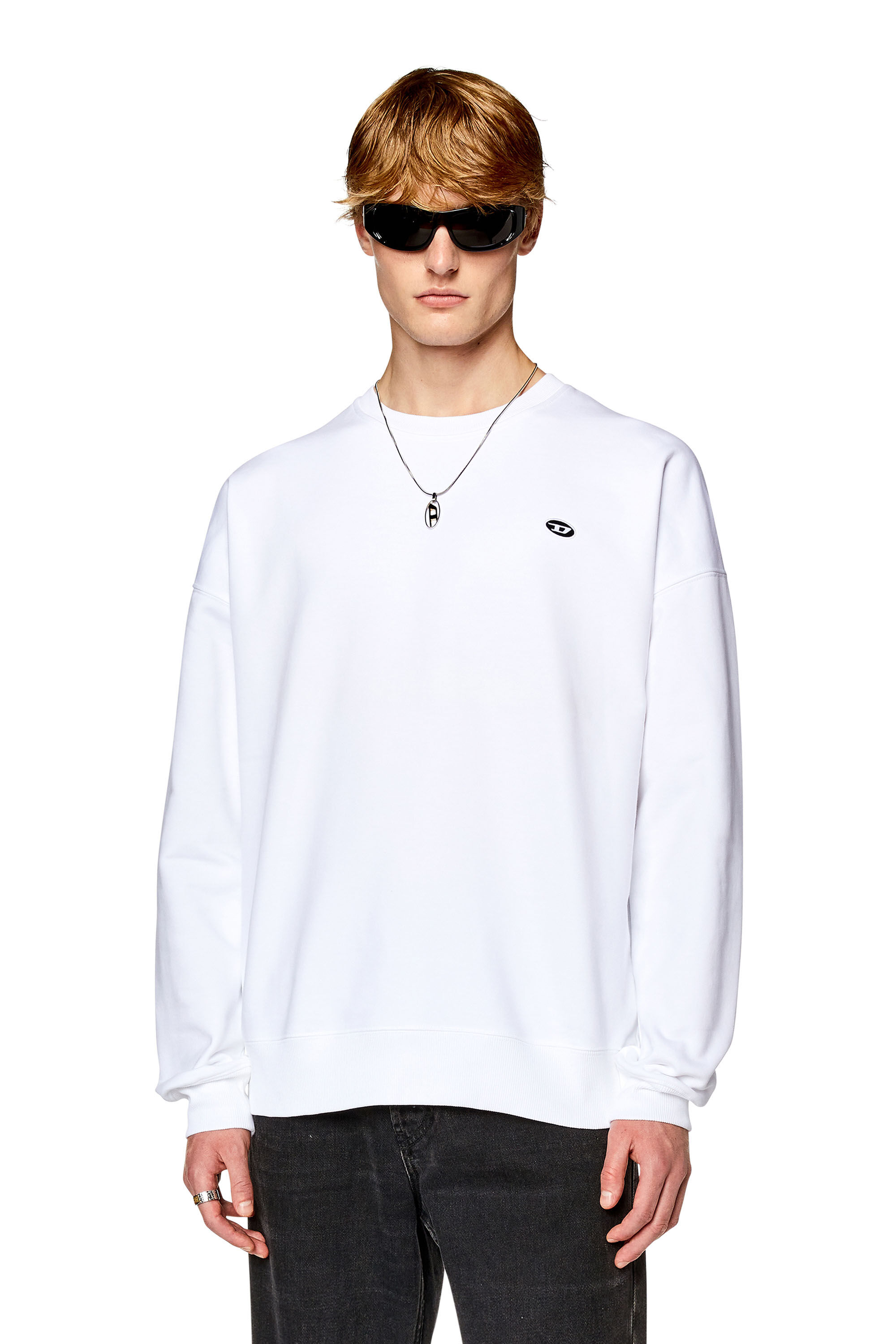 Diesel - S-ROB-DOVAL-PJ, Male's Sweatshirt with oval D patch in ホワイト - 3