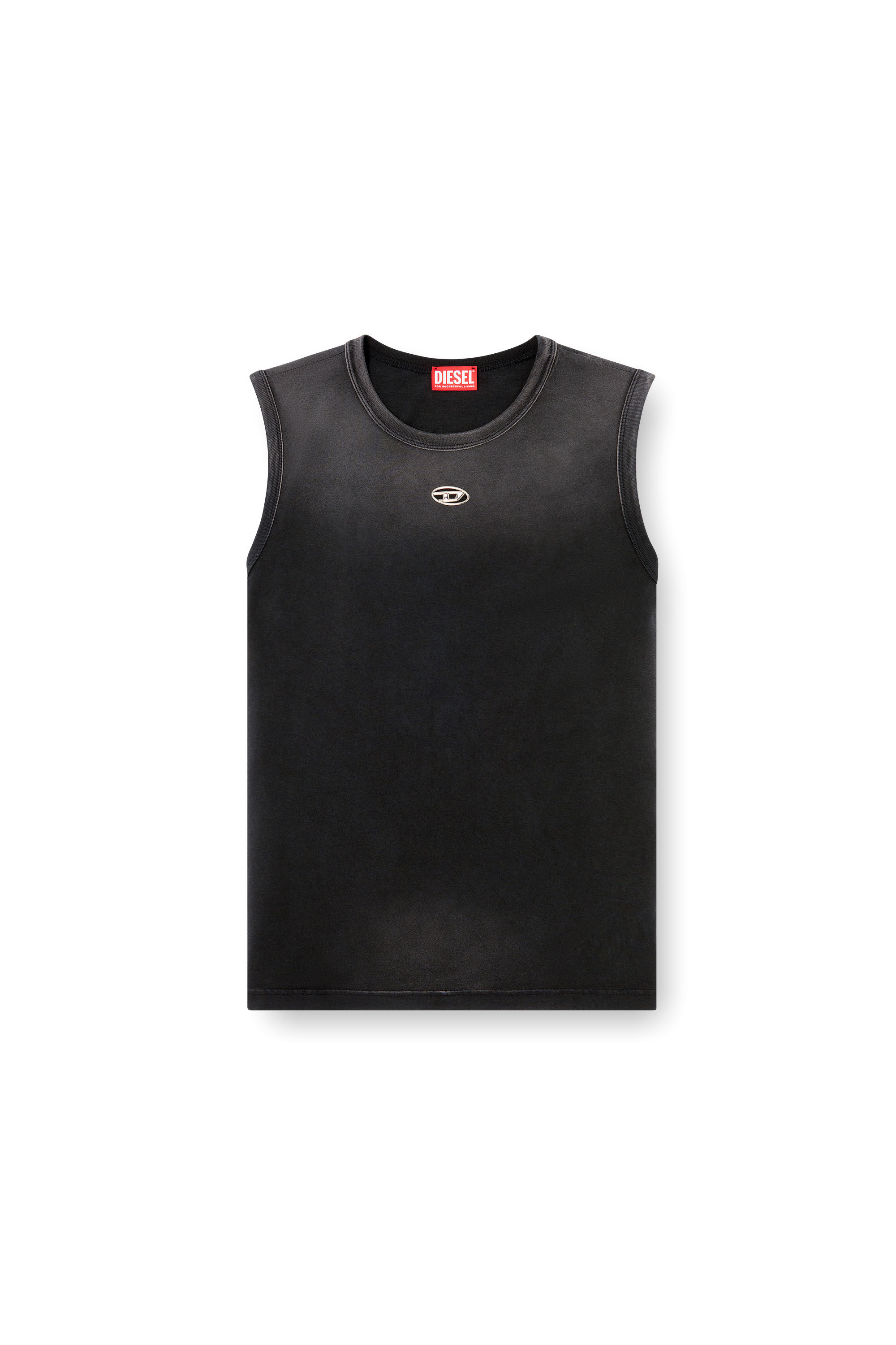 Diesel - T-BRICO-NEW, Male's Faded tank top with cut-out Oval D in ブラック - 2