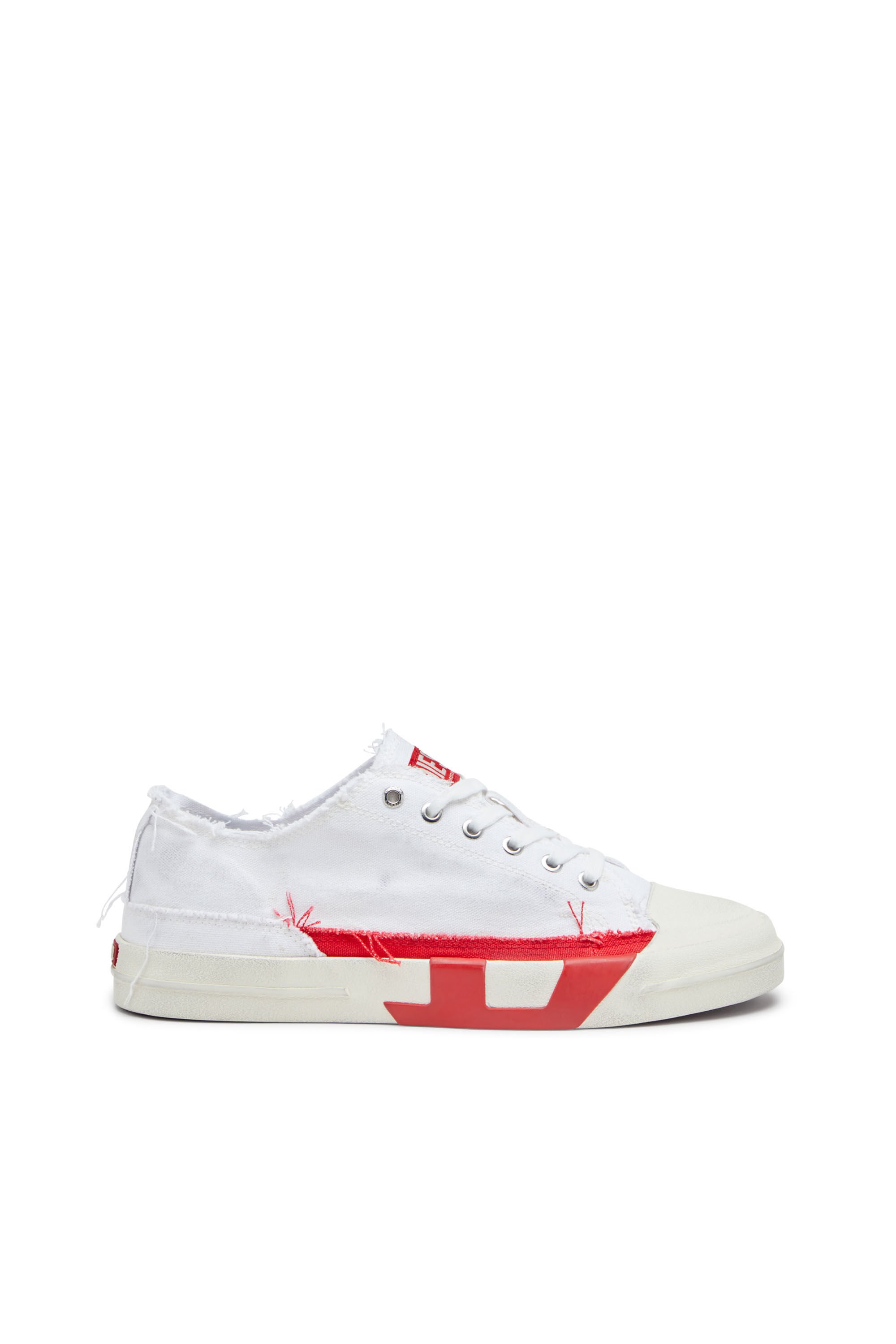 Diesel - S-D-VERSE LOW, Male's S-D-Verse-Dirty-effect canvas sneakers in ホワイト/レッド/ブルー - 2