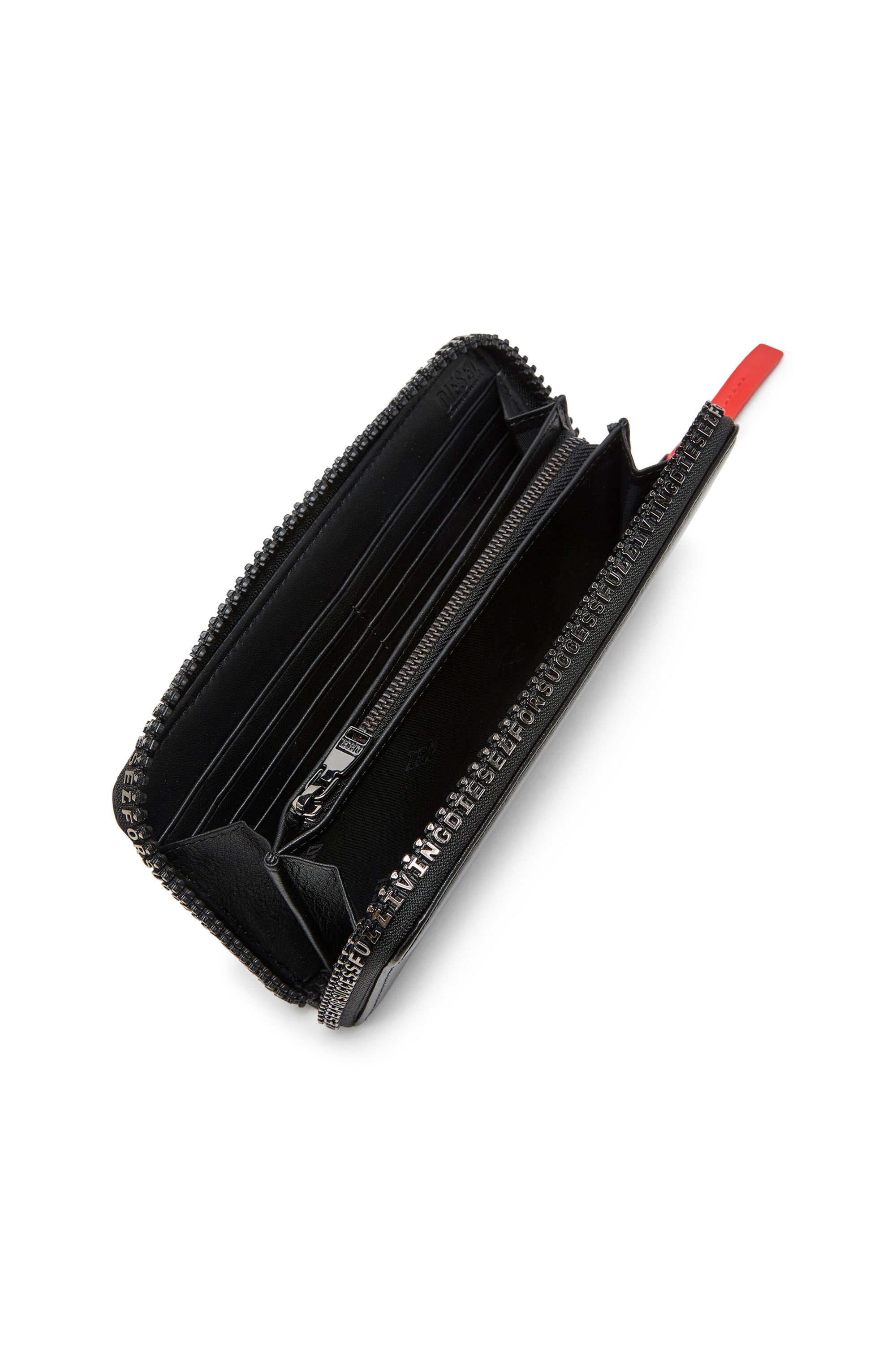 Diesel - ZIP-D CONTINETAL L, Male's Long leather wallet with logo zip in ブラック - 3
