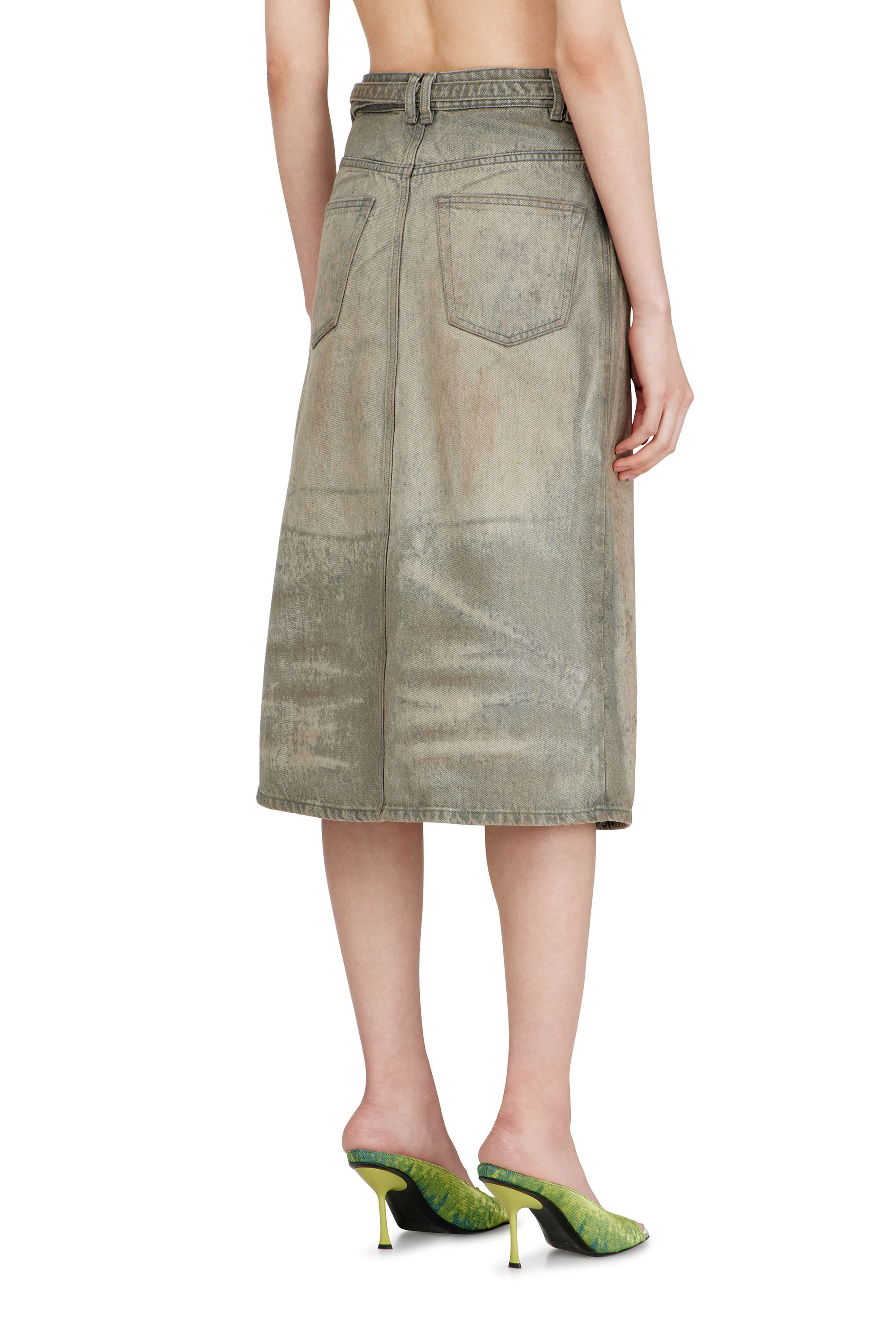 Diesel - DE-MORIKA-FSI, Female's Midi skirt in cotton-hemp satin denim in グレー - 4