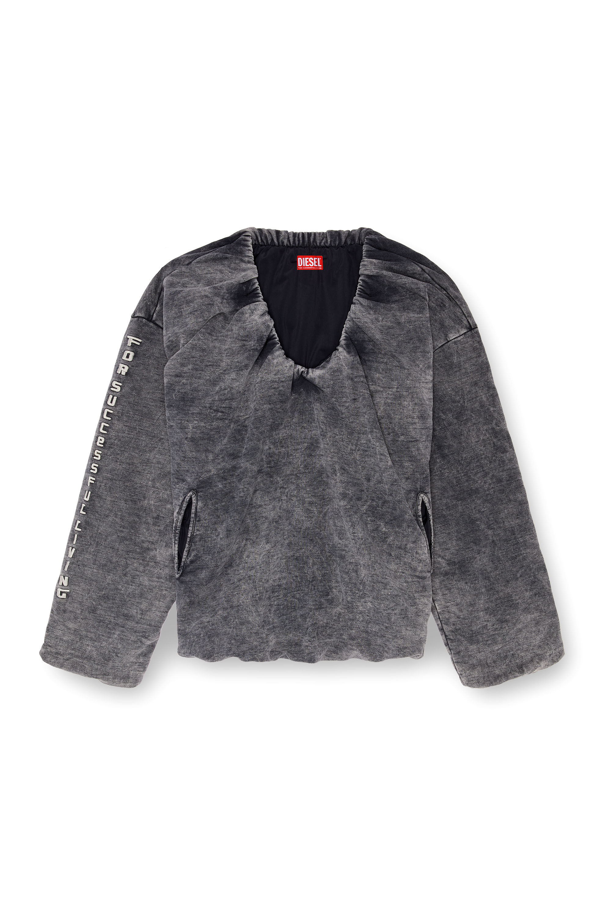 Diesel - S-FISHY-V, Female's Gathered sweatshirt with denim effect in ダークグレー - 2