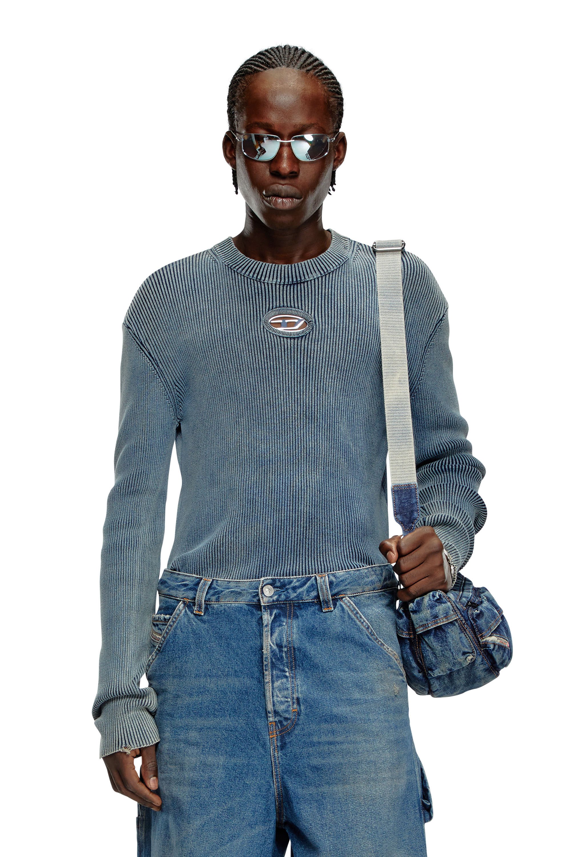 Diesel - K-DARIN-A, Male's Cut-out jumper with Oval D in ブルー - 3