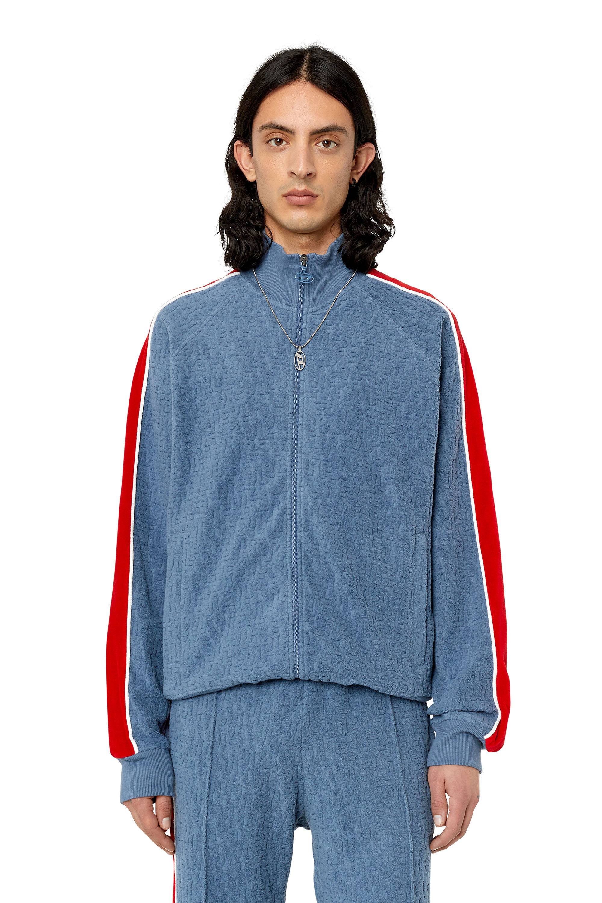 Diesel - S-RARBERO, Male's エンボス加工 オールオーバープリント モノグラム スウェットジャケット in ブルー - 3