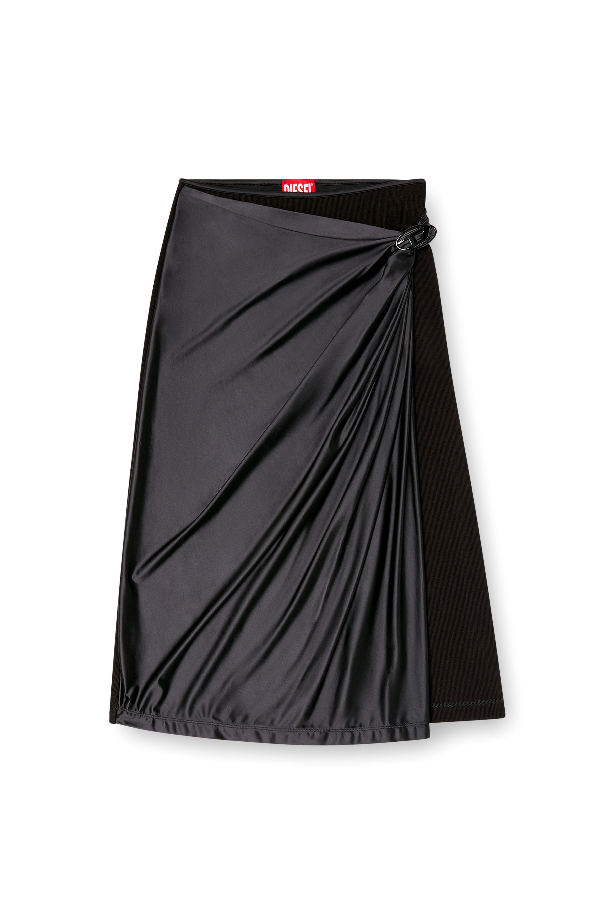 Diesel - O-SILV, Female's Draped midi skirt with chintz finish in ブラック - 2