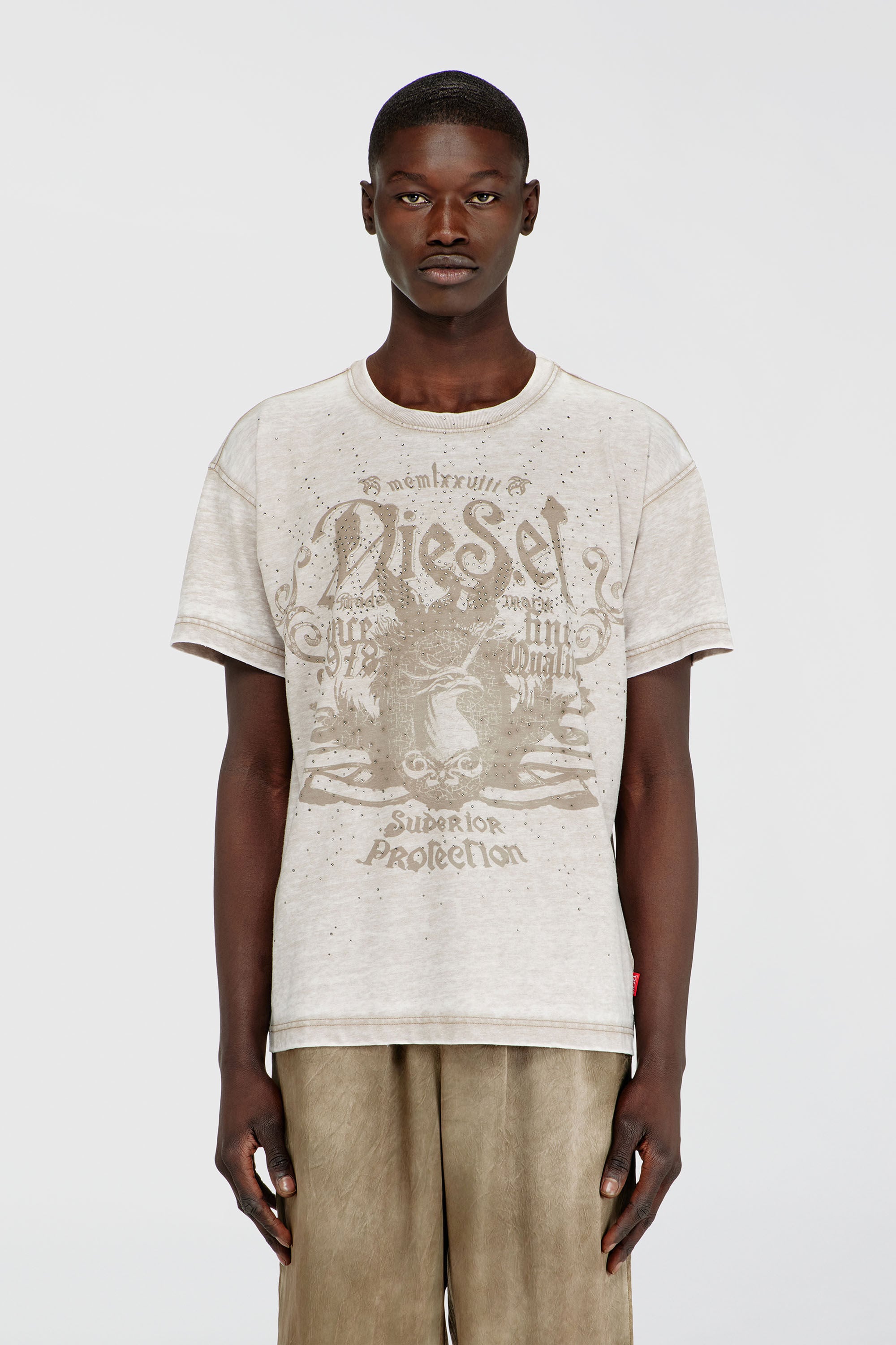 Diesel - T-NORM-AA8, Male's Tシャツ in ベージュ - 3