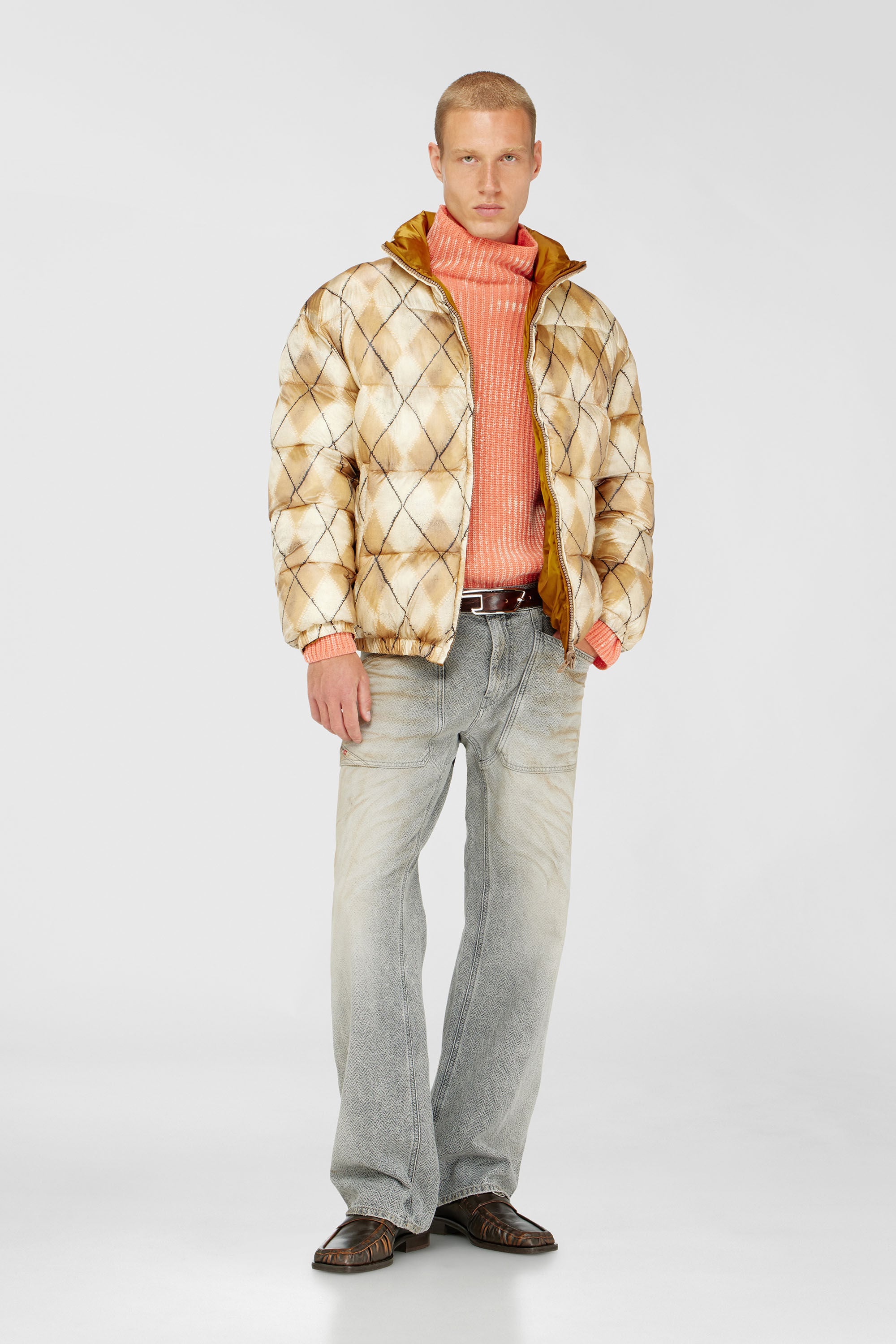 Diesel - W-BOURB-DLCK, Male's パファージャケット in ベージュ/ブラウン - 1