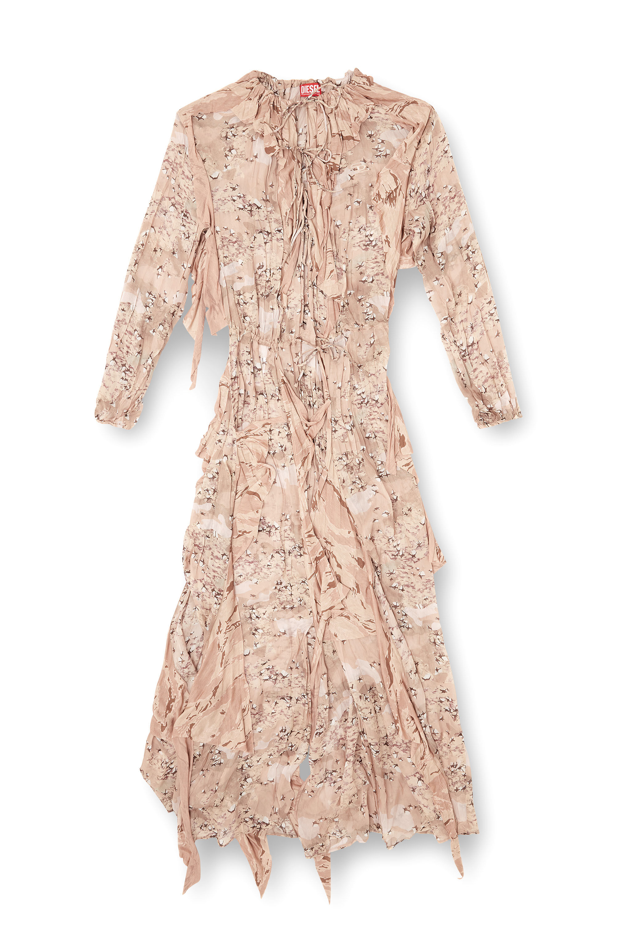 Diesel - D-AZZLING-R1, Female's Ruffled maxi dress in camo chiffon in フェースパウダー - 2