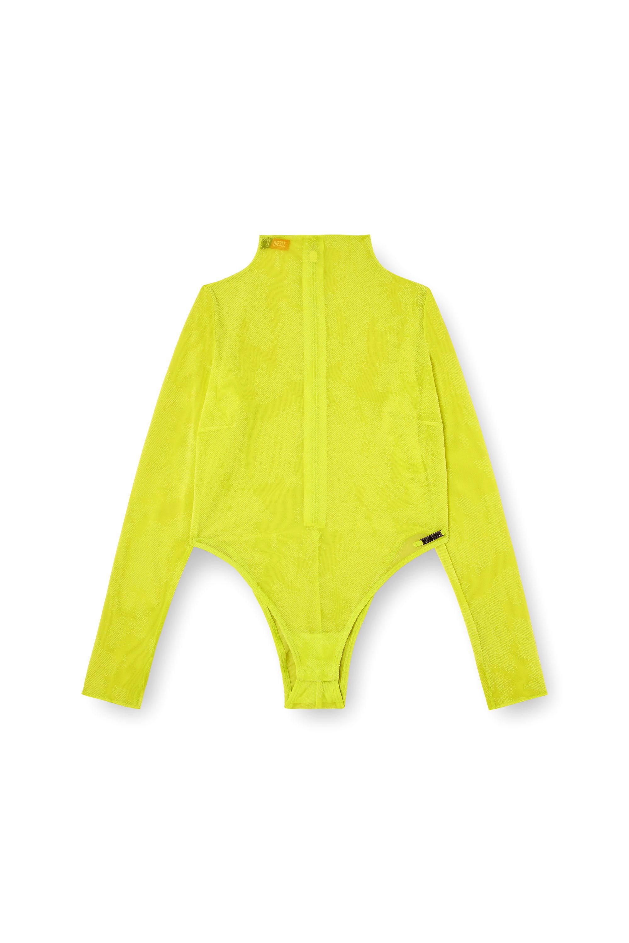 Diesel - LONG-SLEEVE-BODYSUIT, Female's Turtleneck bodysuit in flocked mesh in 蛍光グリーン - 2