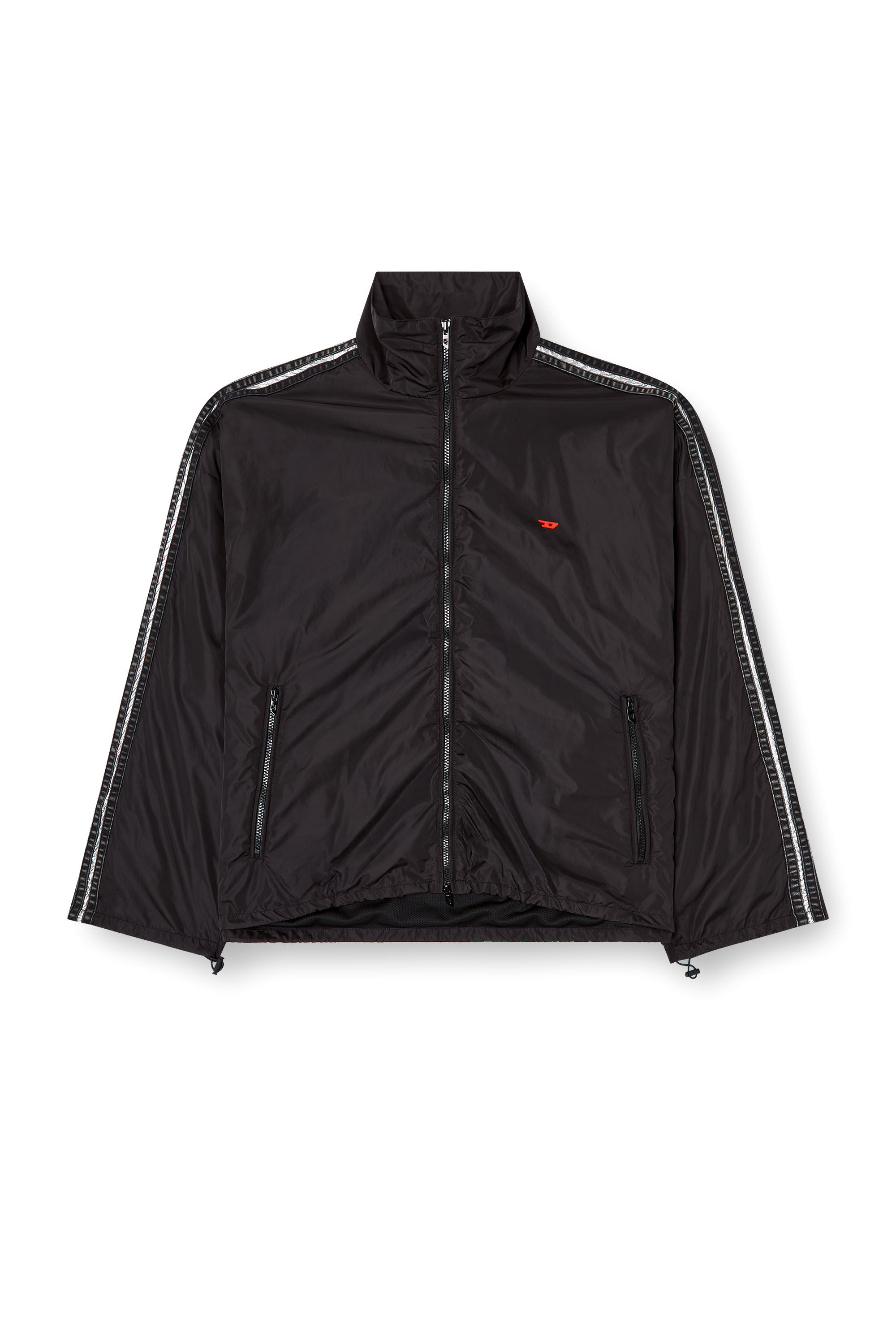 Diesel - J-CARON, Male's Nylon track jacket with denim bands in ブラック - 2