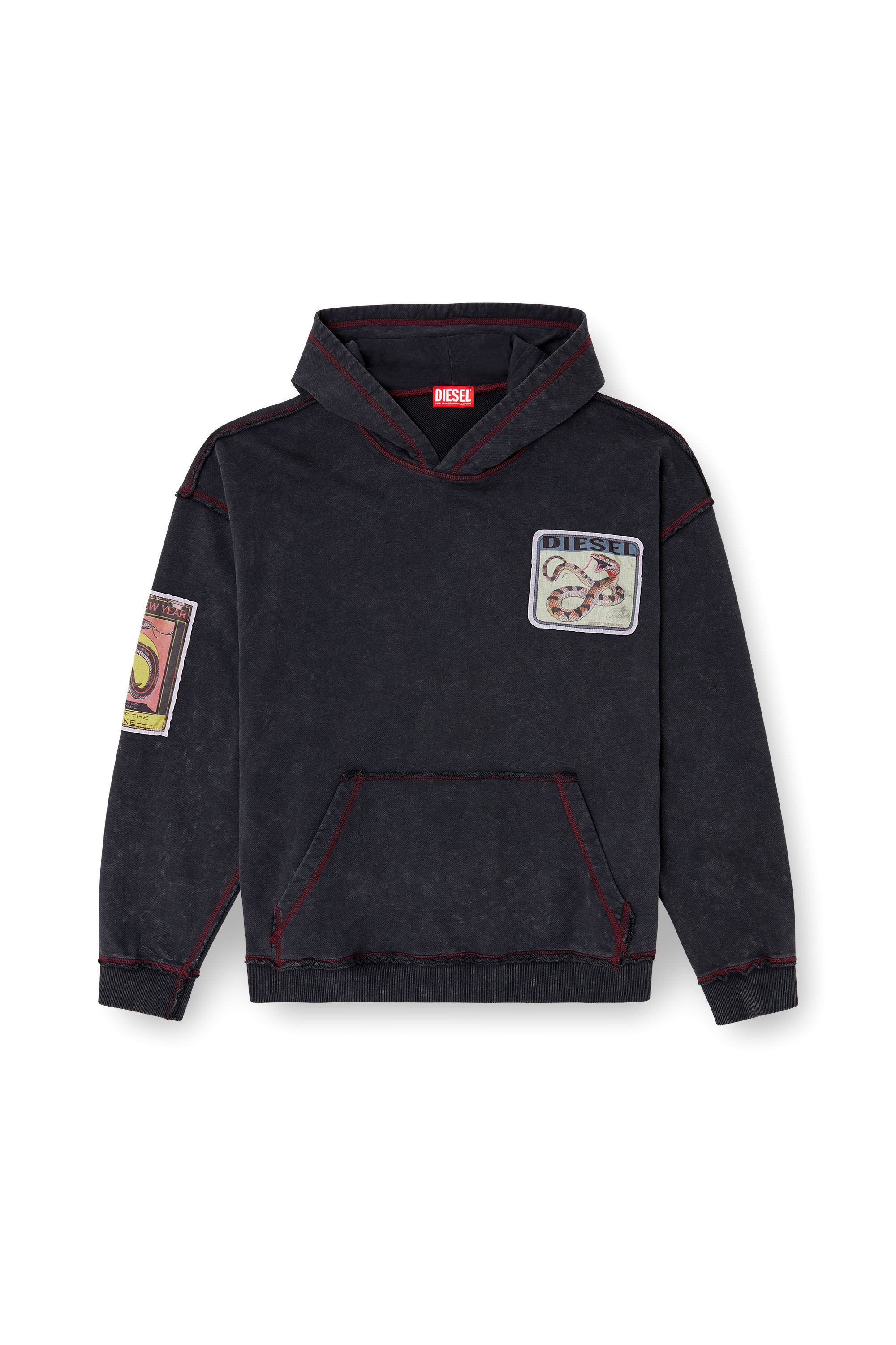 Diesel - CL-S-BOXT-HOOD-SNAKE, Unisex's Treated hoodie with snake patches in ブラック - 2