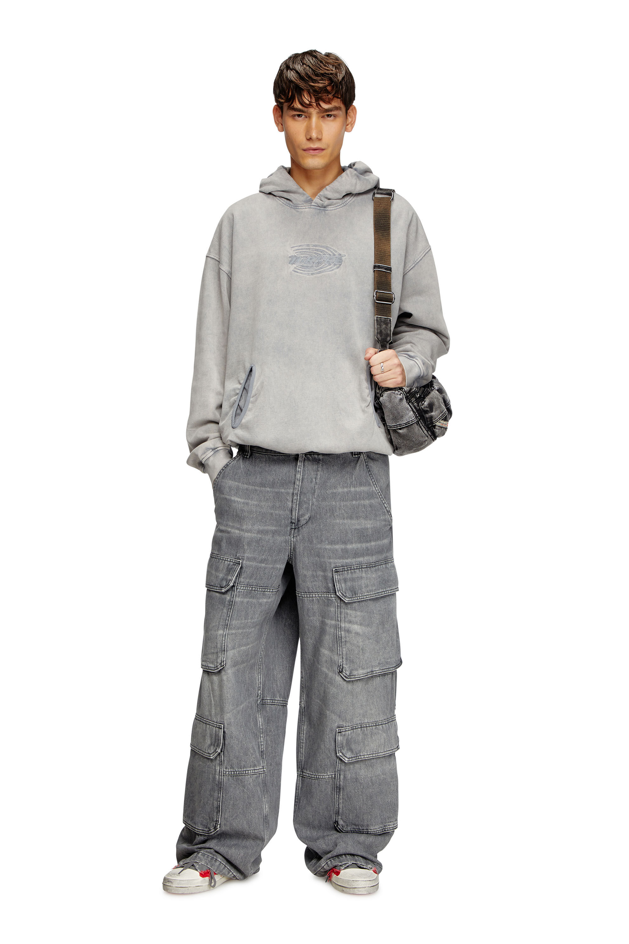 Diesel - S-BOXSTIC-HOOD, Unisex's Gathered acid-wash hoodie in ライトブルー - 1