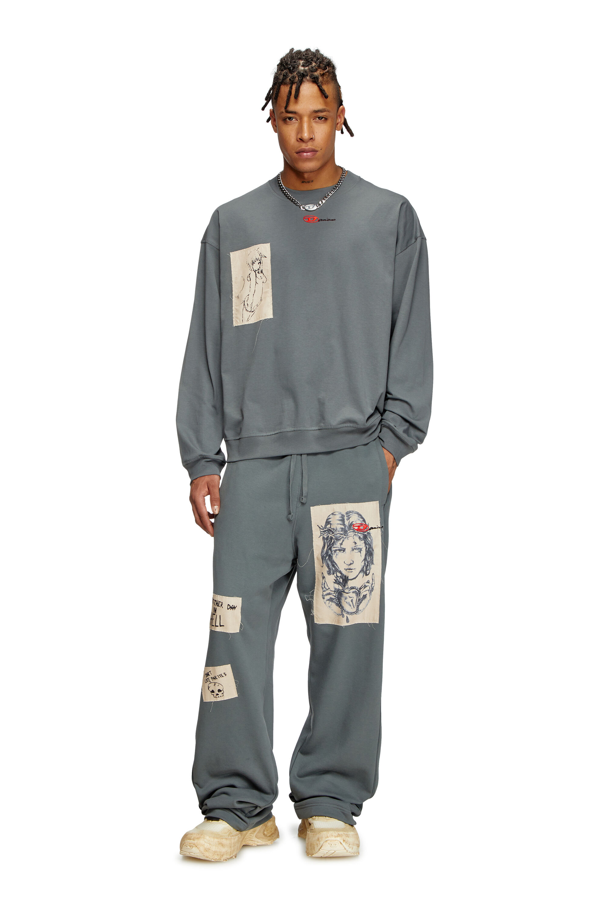 Diesel - S-BOXT-LS-1P-DD, Unisex's Long-sleeve T-shirt with tattoo patches in グレー - 1