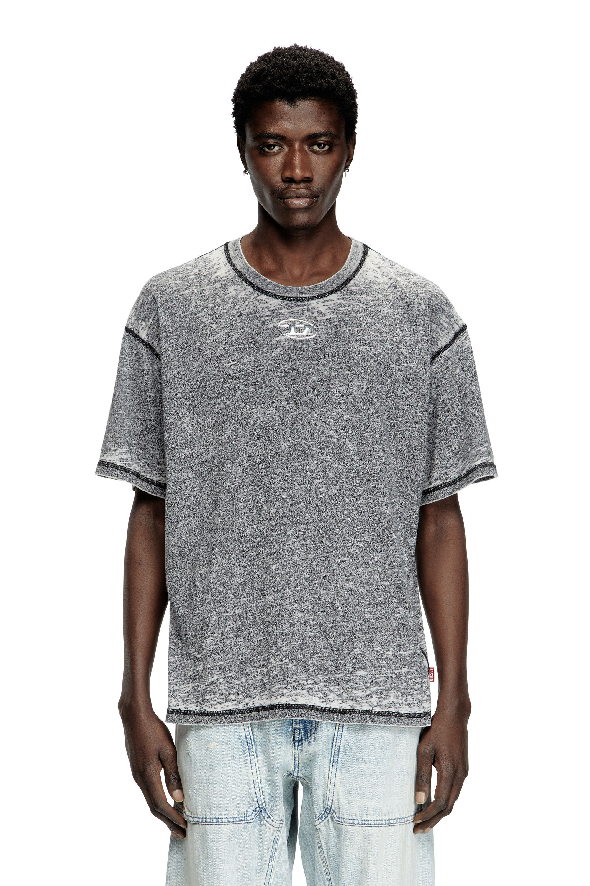 Diesel - T-BOXT-PAK, Male's Burnout T-shirt with metal-look logo in グレー - 3