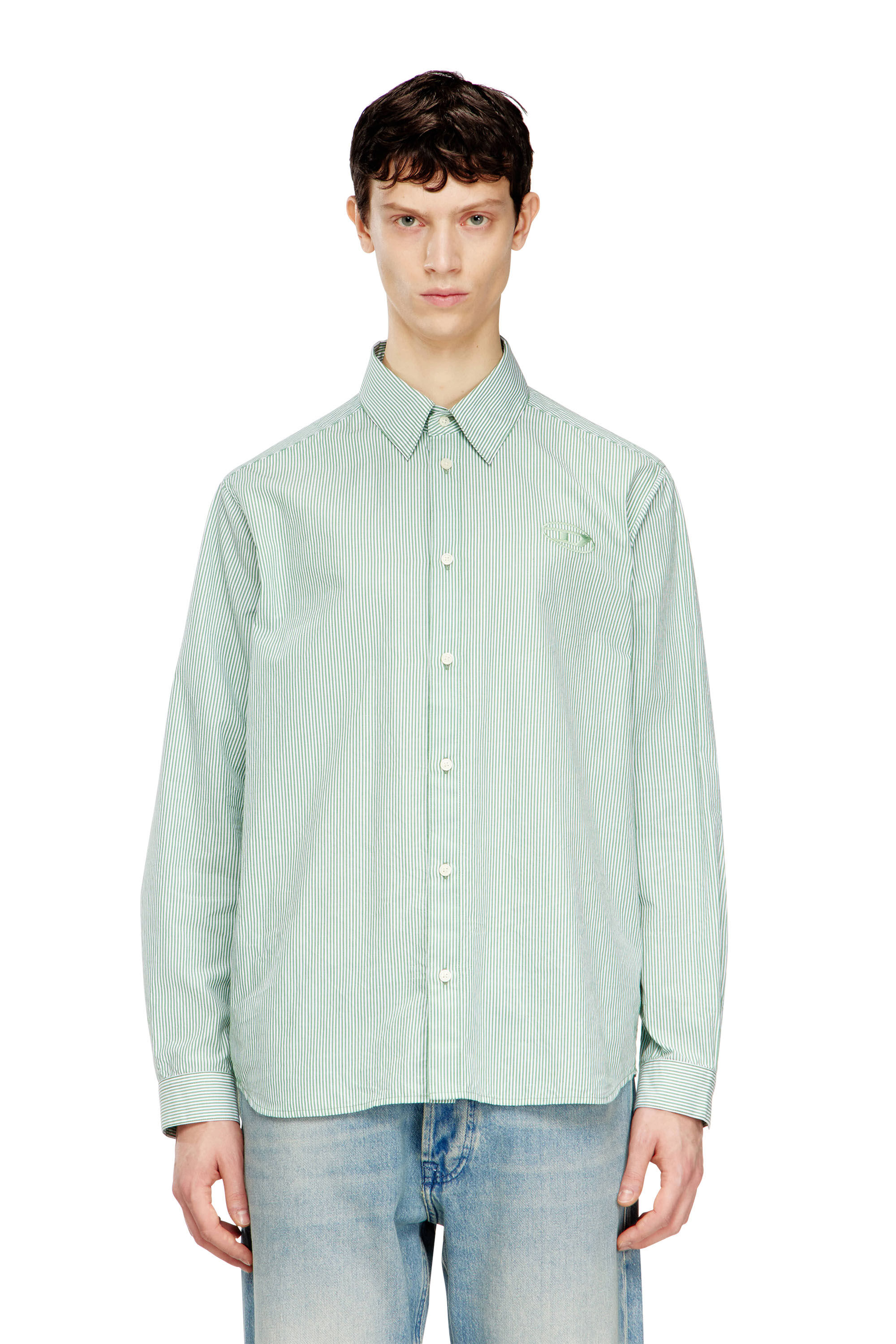 Diesel - S-SIMPLY-BKBZ, Male's シャツ in グリーン/ホワイト - 3