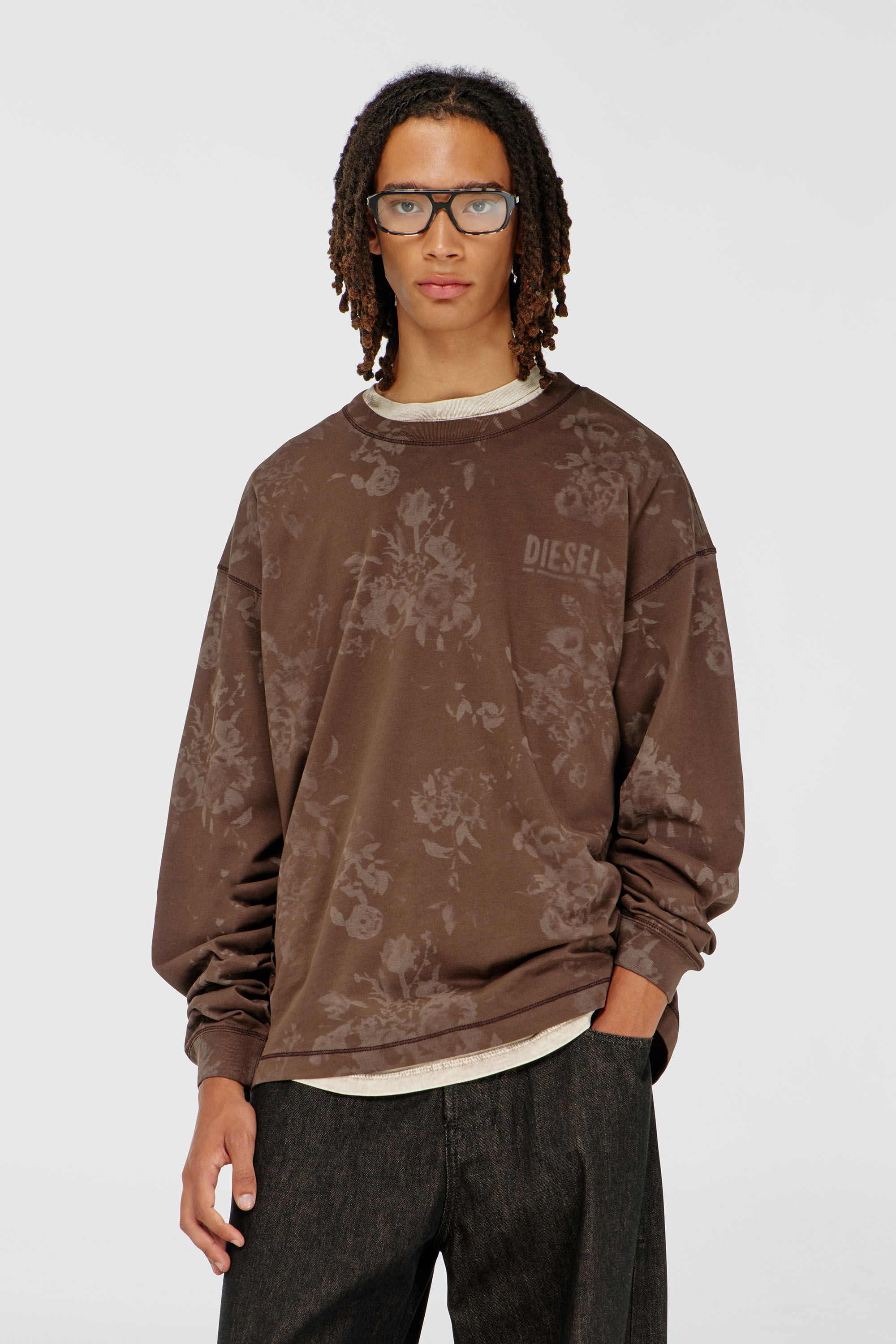 Diesel - T-BOXT-LS-NOT, Male's 長袖Tシャツ in ブラウン - 3