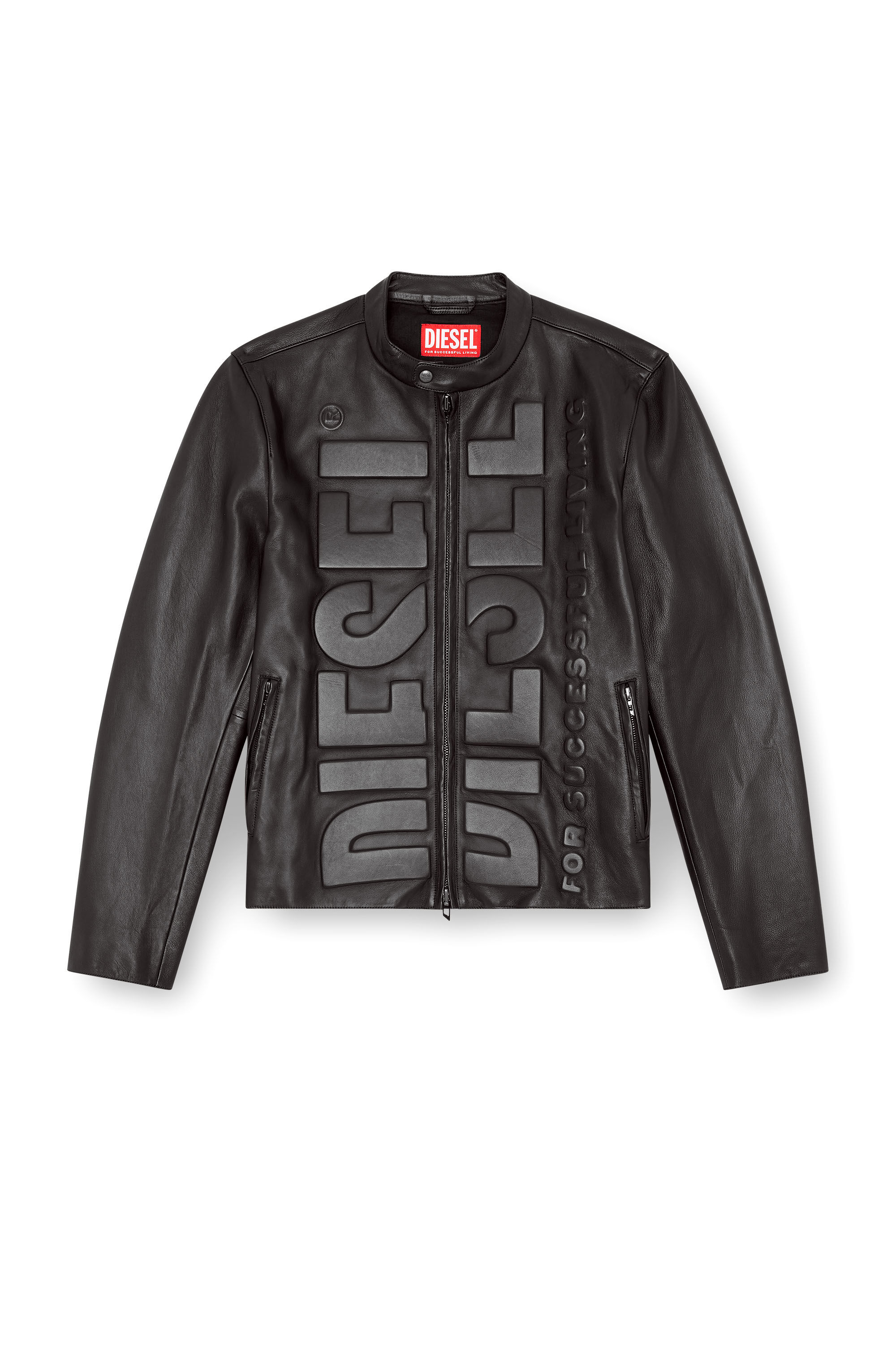 L-MET-VERT Biker jacket with 3D effect logo｜ブラック｜メンズ｜DIESEL