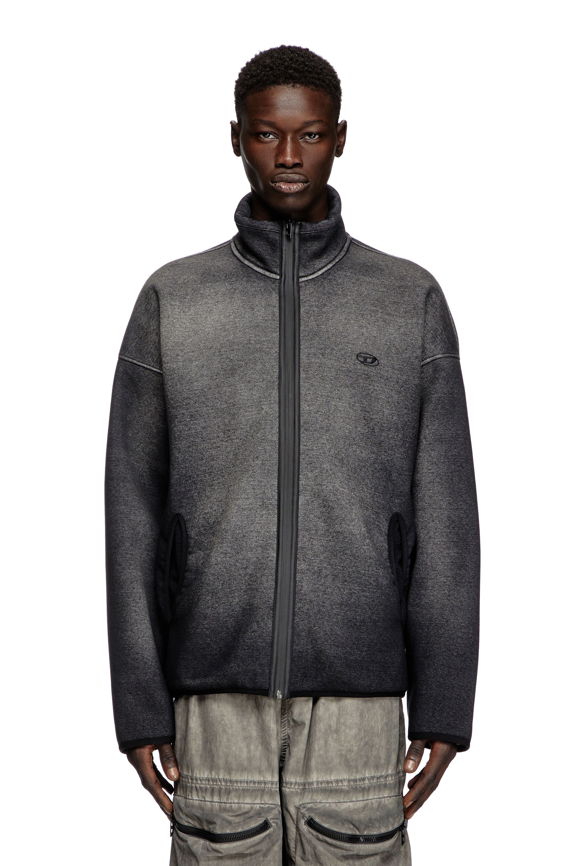 Diesel - S-BATY, Unisex's Zip-up sweatshirt in denim-effect jacquard in ブラック - 3